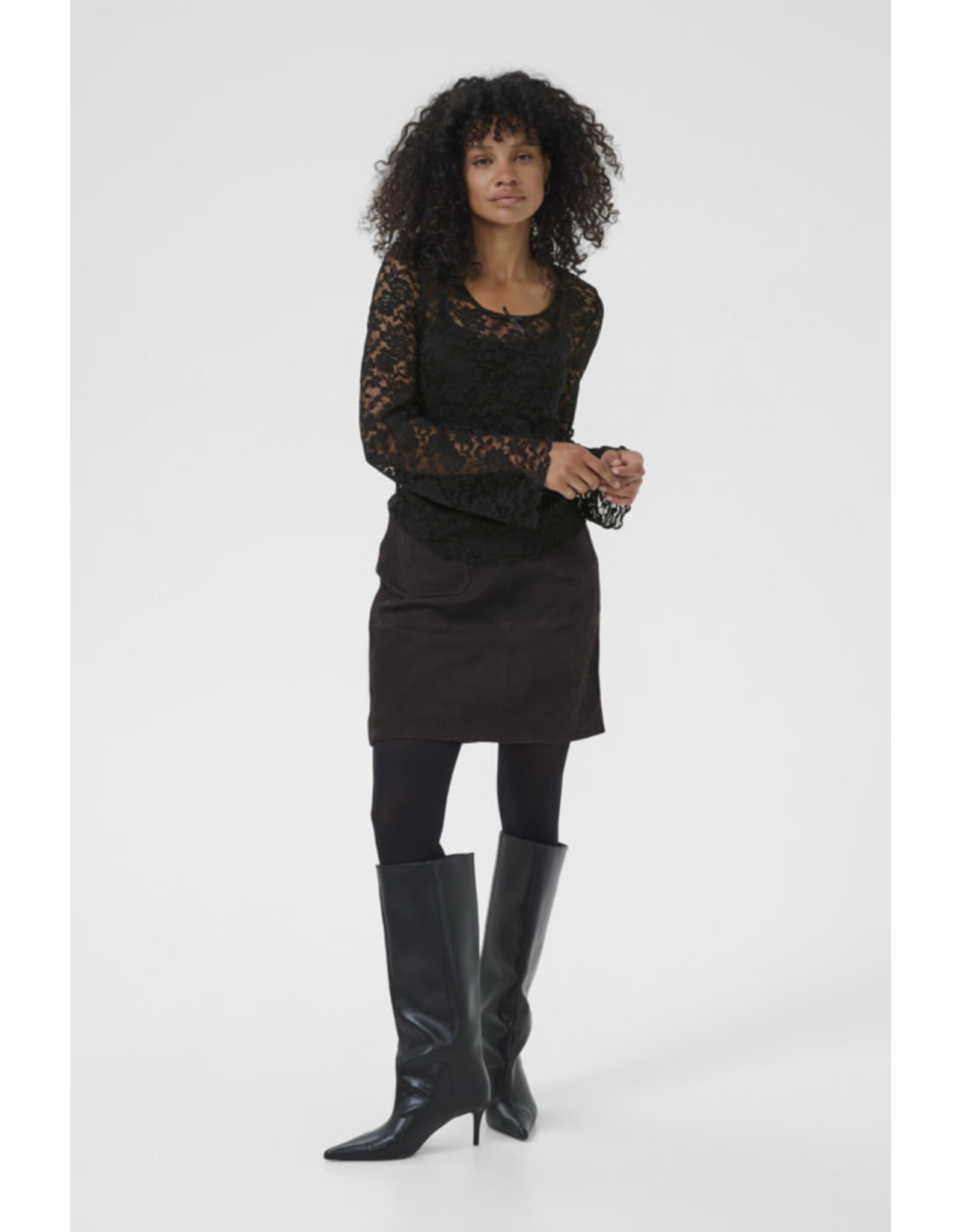 Kaffe Kaffe - Merlan Long Sleeve Floral Lace Top (Black Deep)