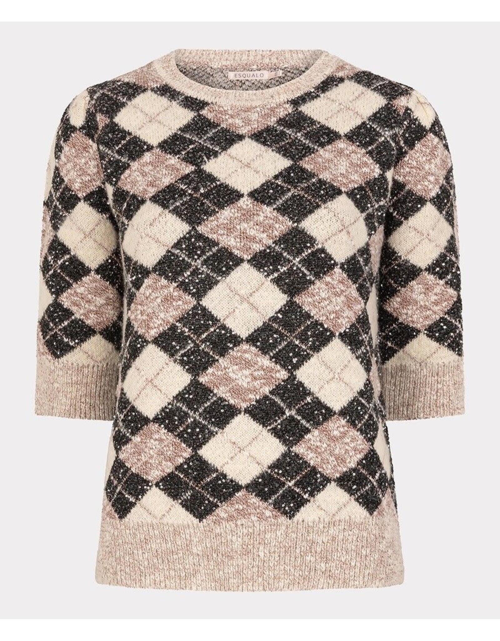 EsQualo Esqualo - Short Sleeve Argyle Sweater (Brown / Blk / Cream 995)
