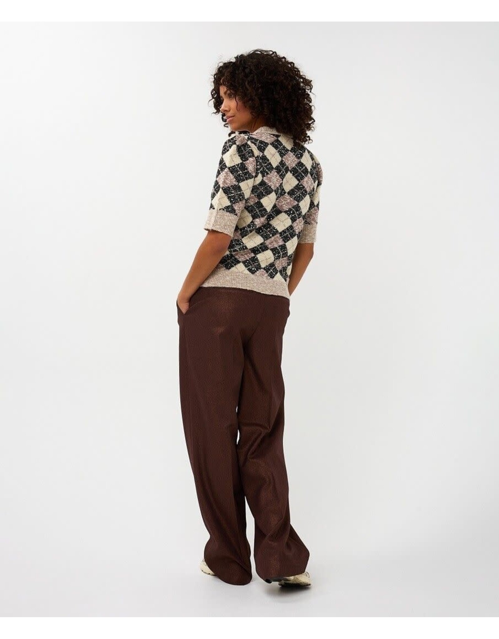 EsQualo Esqualo - Short Sleeve Argyle Sweater (Brown / Blk / Cream 995)