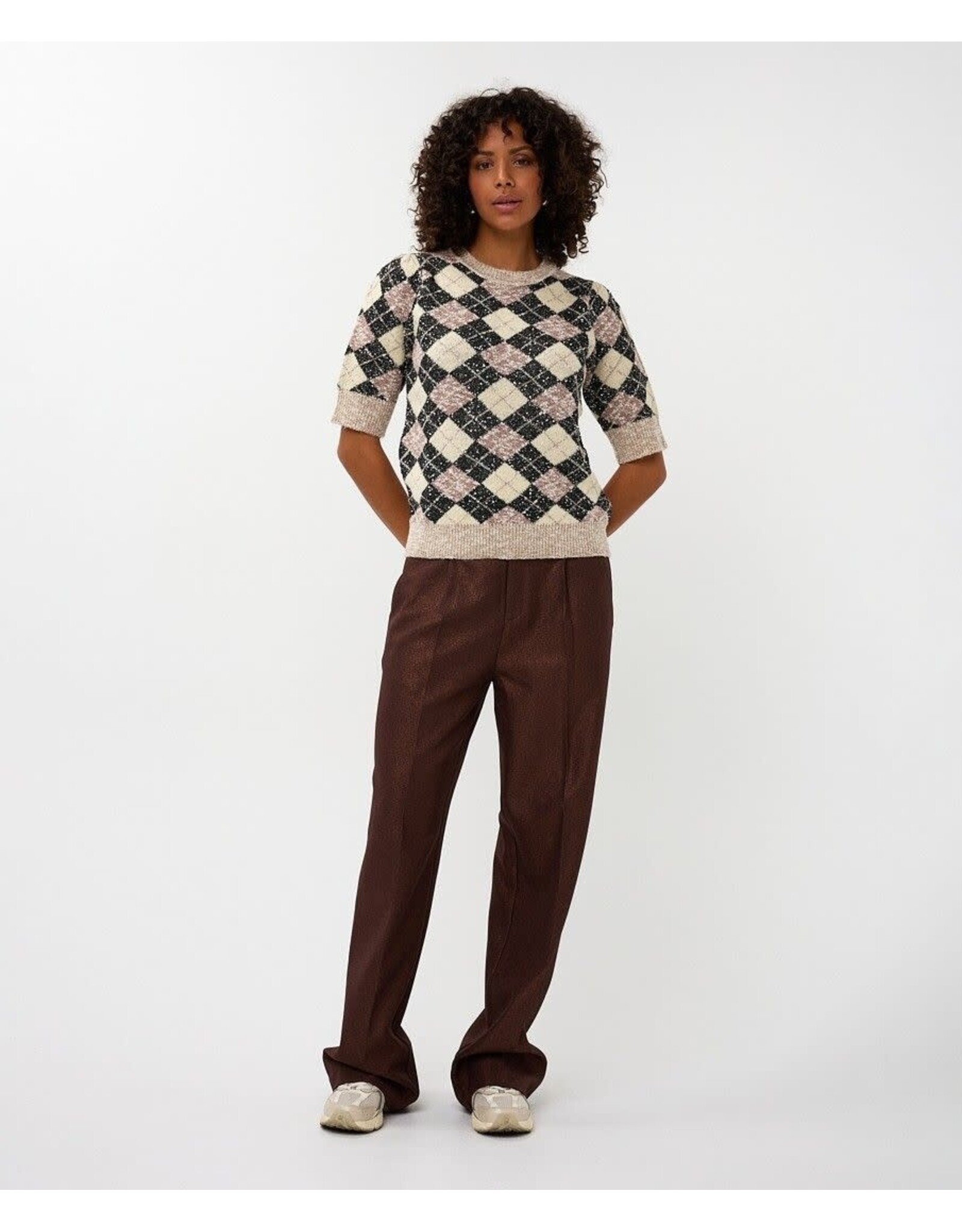 EsQualo Esqualo - Short Sleeve Argyle Sweater (Brown / Blk / Cream 995)