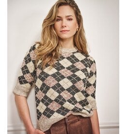 EsQualo Esqualo - Short Sleeve Argyle Sweater (Brown / Blk / Cream 995)