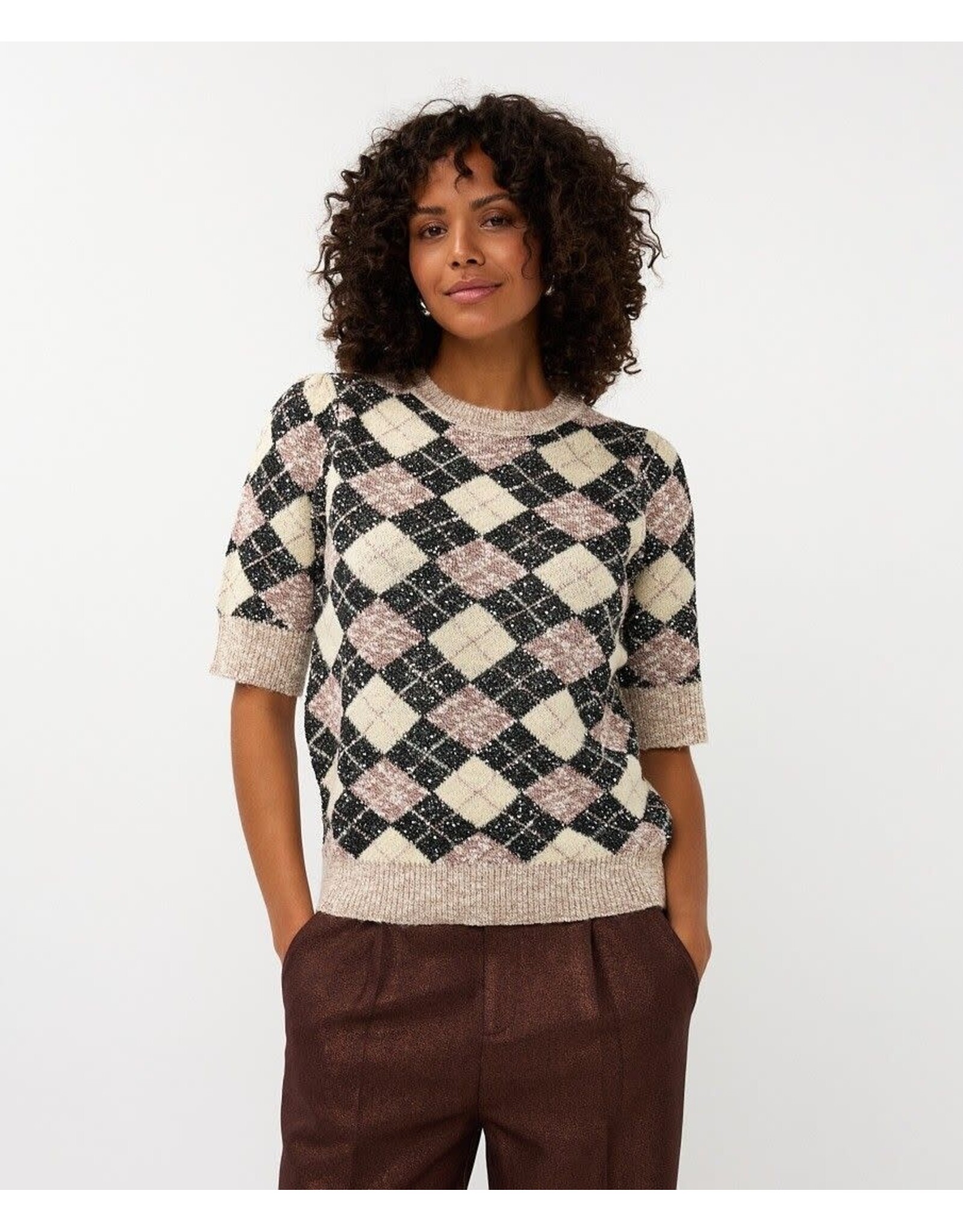 EsQualo Esqualo - Short Sleeve Argyle Sweater (Brown / Blk / Cream 995)