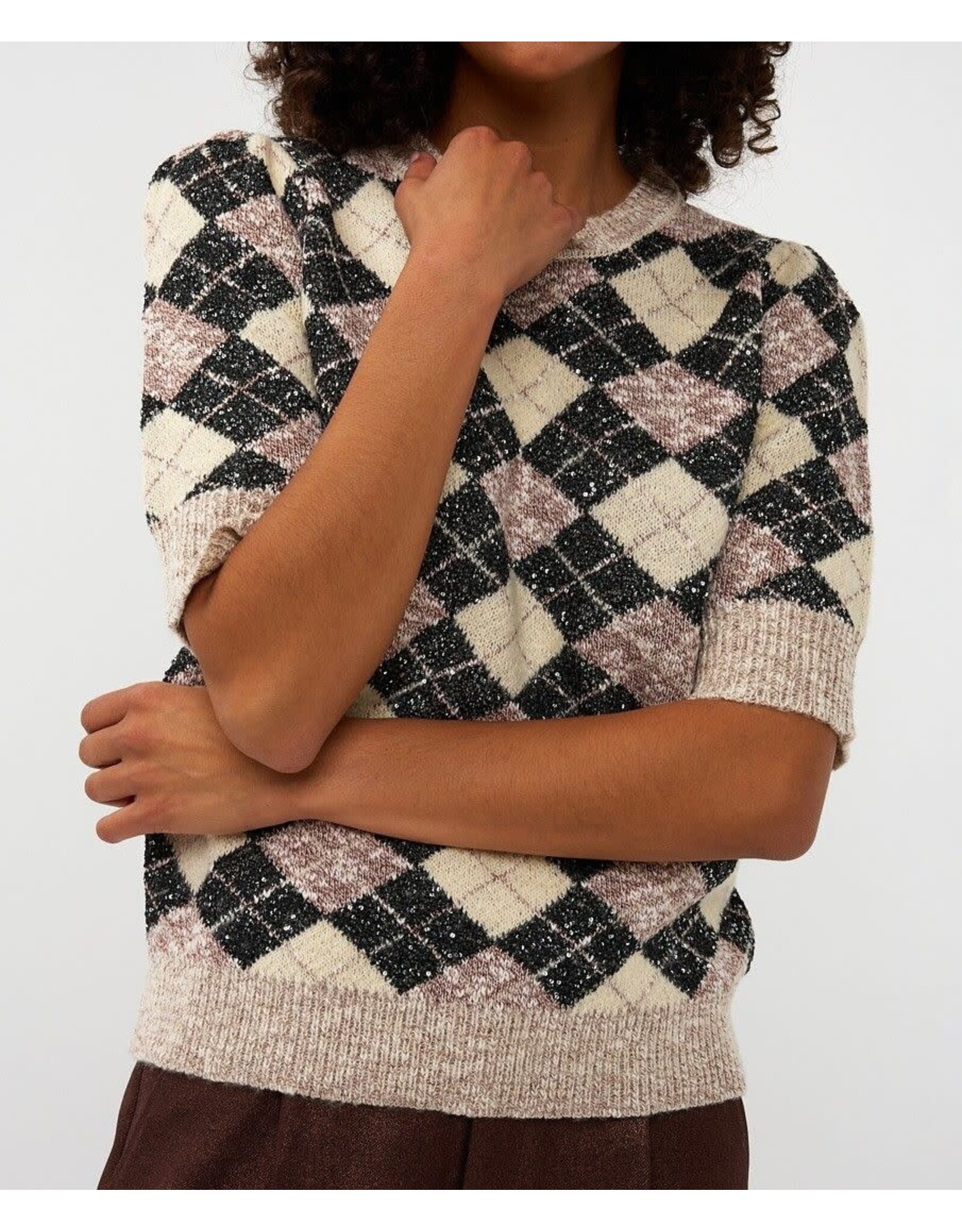 EsQualo Esqualo - Short Sleeve Argyle Sweater (Brown / Blk / Cream 995)
