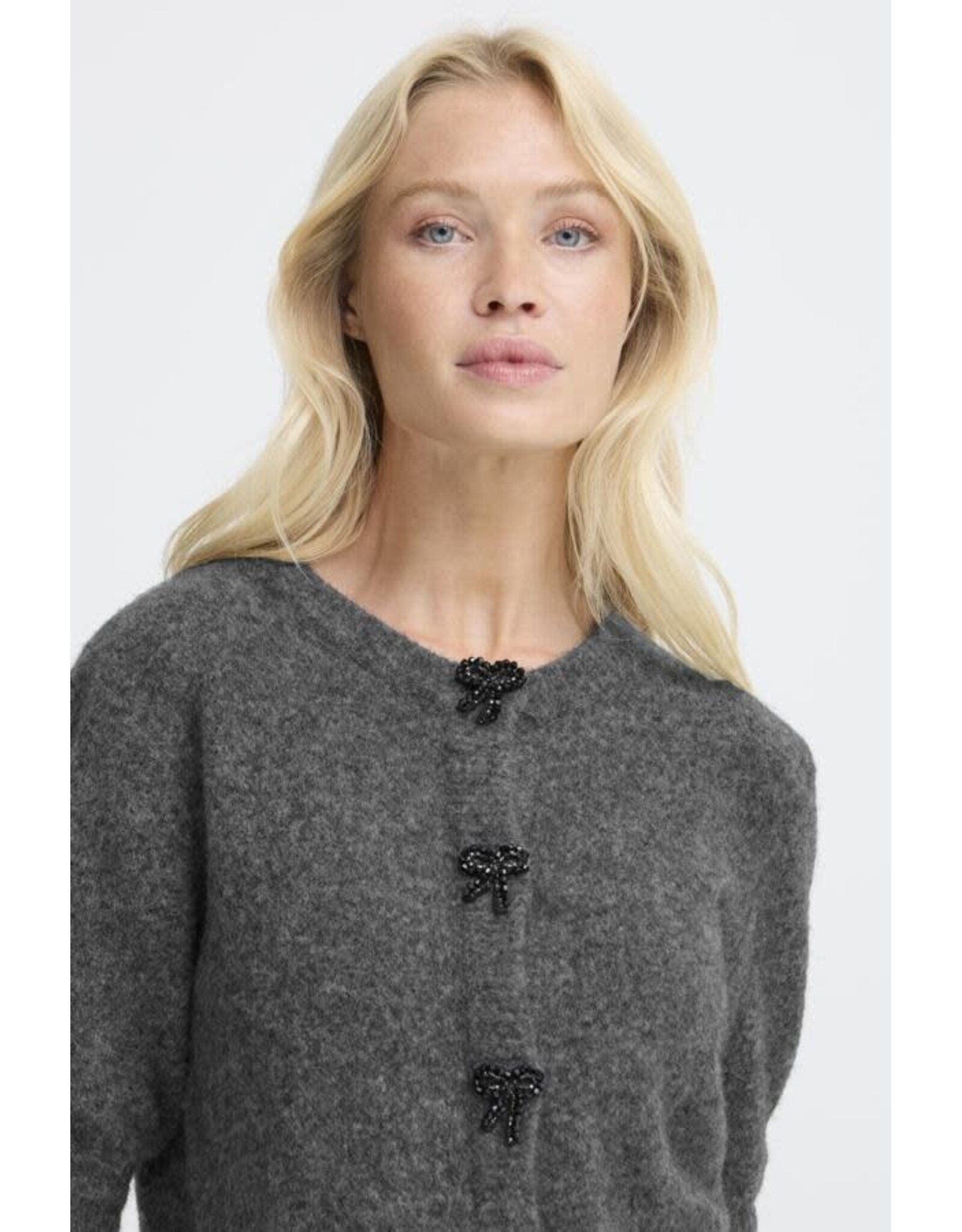 b.young b.young - Omea Deco Cardigan wth Bow Buttons (Dark Grey Melange)