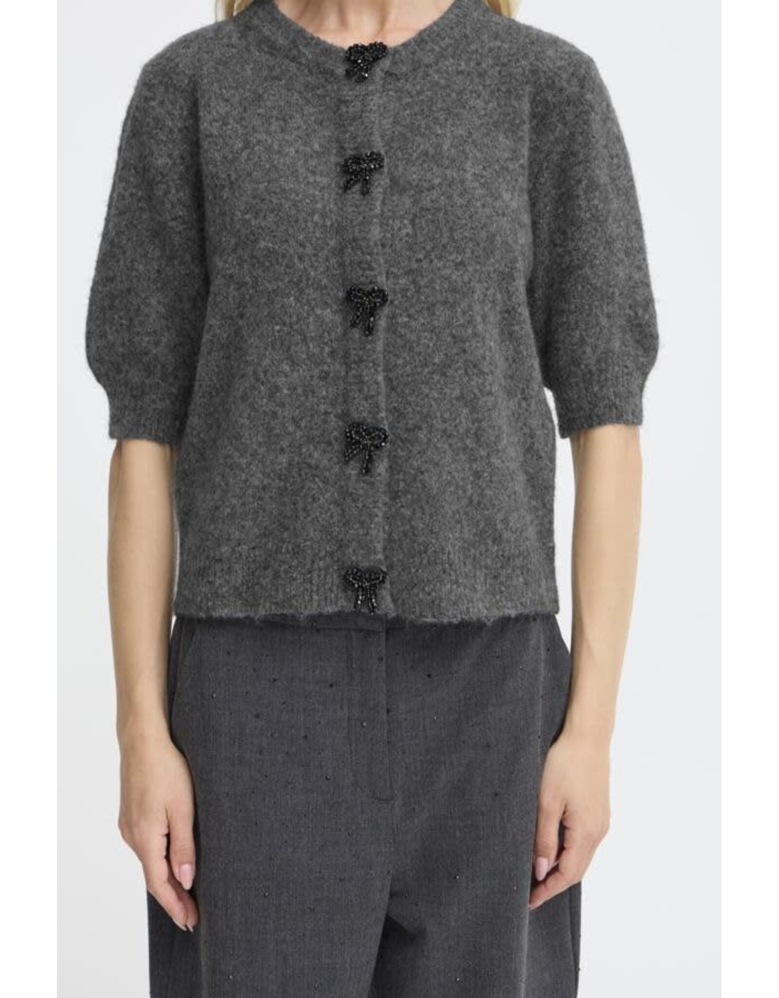 b.young b.young - Omea Deco Cardigan wth Bow Buttons (Dark Grey Melange)