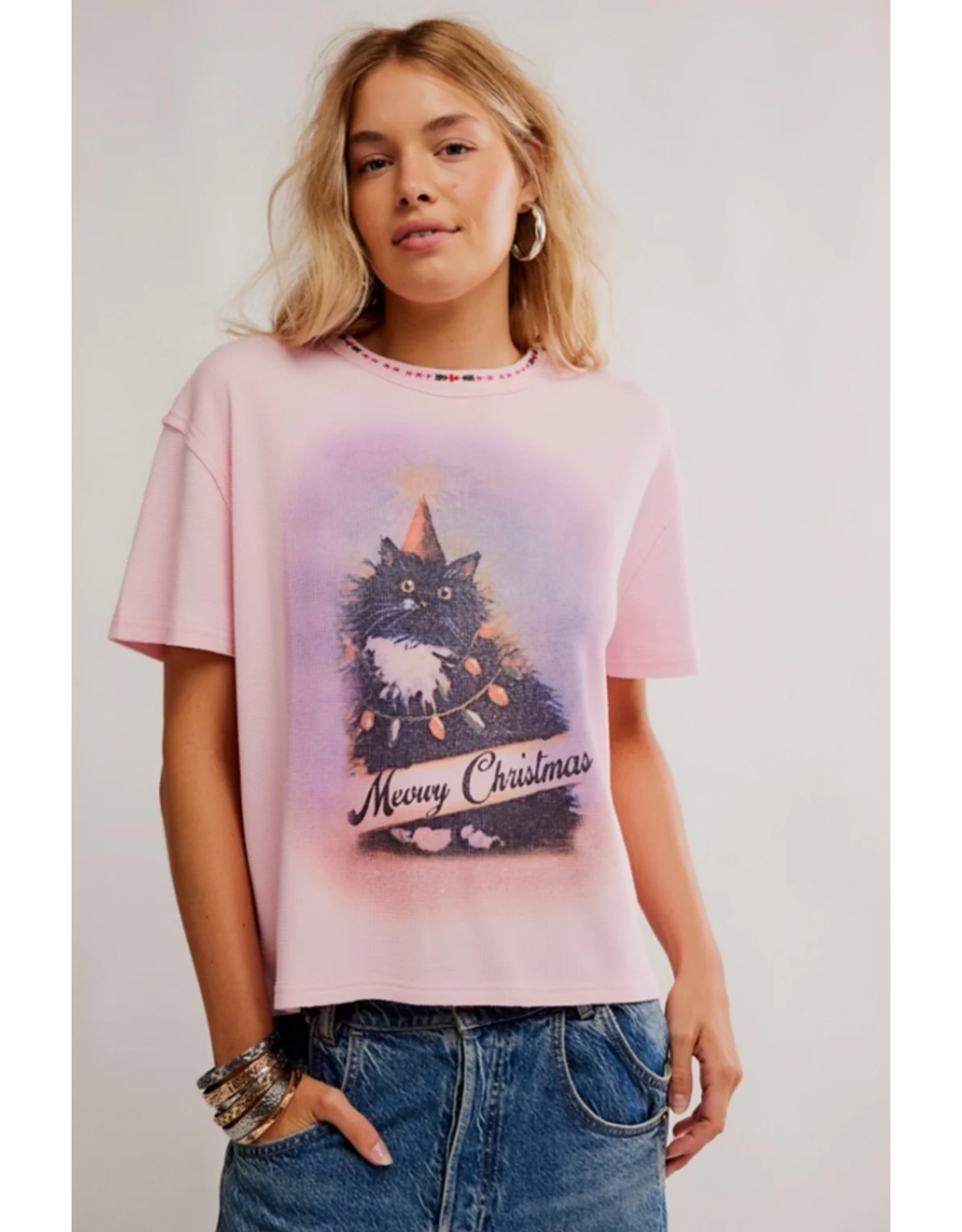 Free people Free People - Merry Meow Tee (Pink Combo)