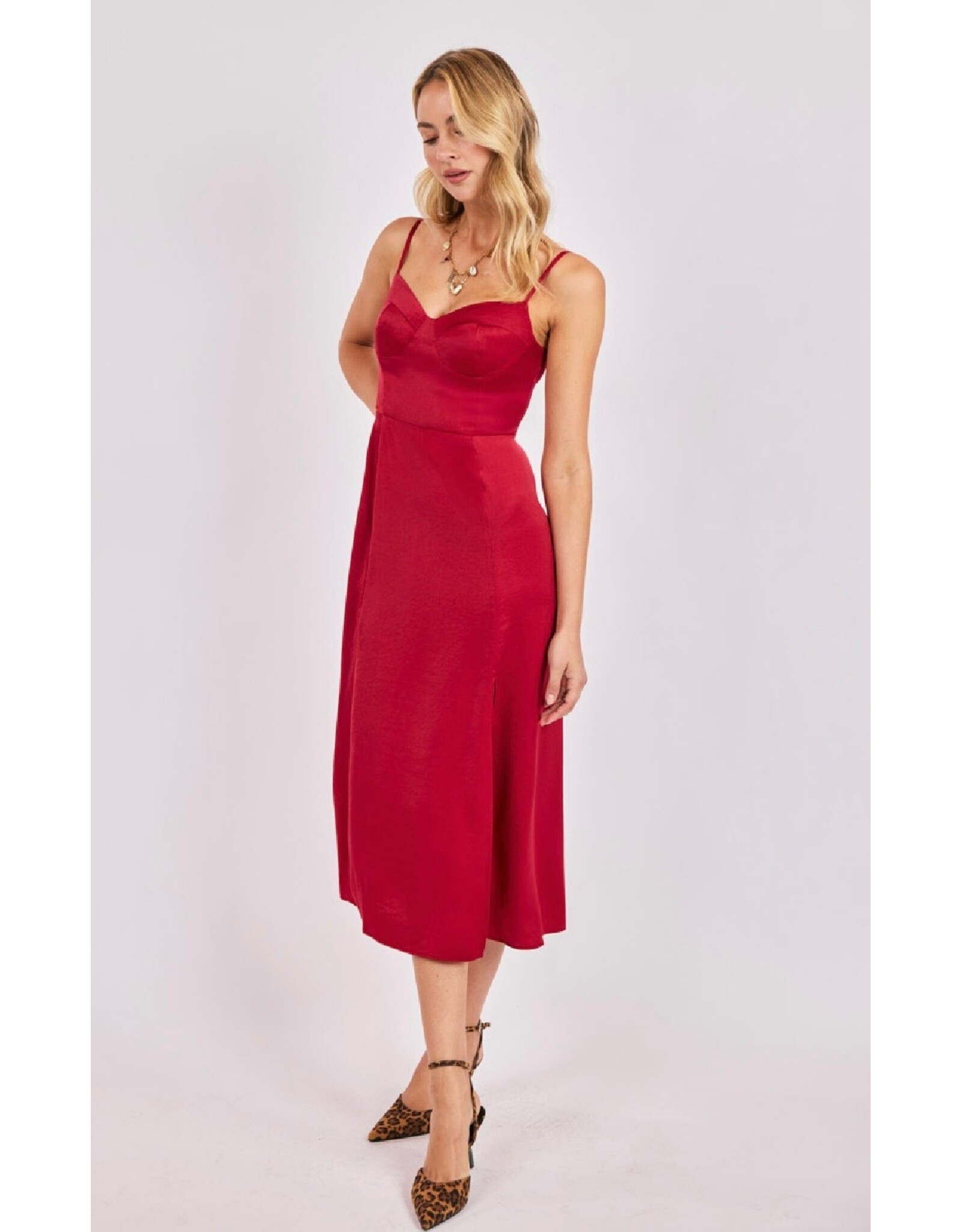 Sadie & Sage Sadie & Sage - Romy Satin Bustier Bodice Midi Dress (Red)