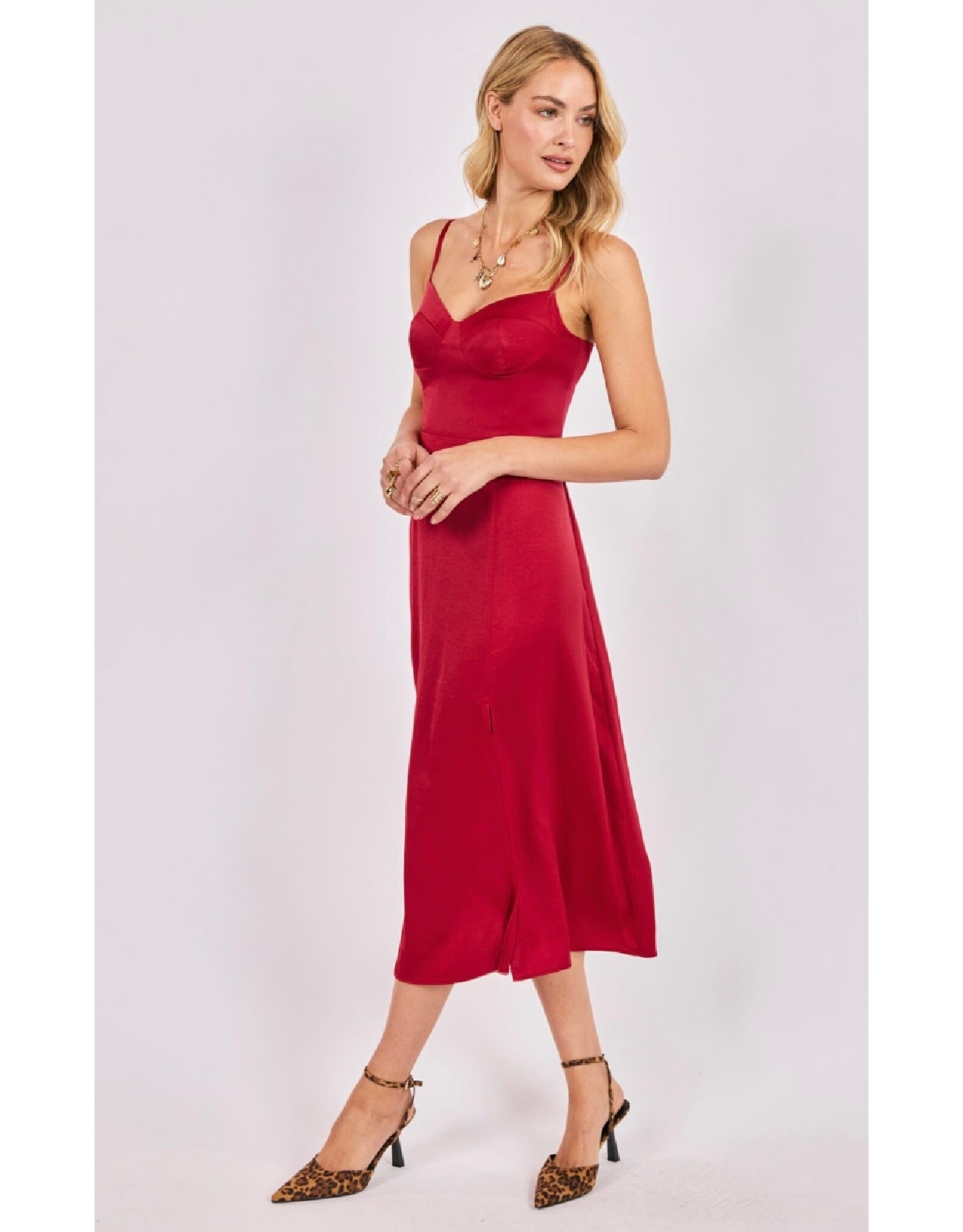 Sadie & Sage Sadie & Sage - Romy Satin Bustier Bodice Midi Dress (Red)