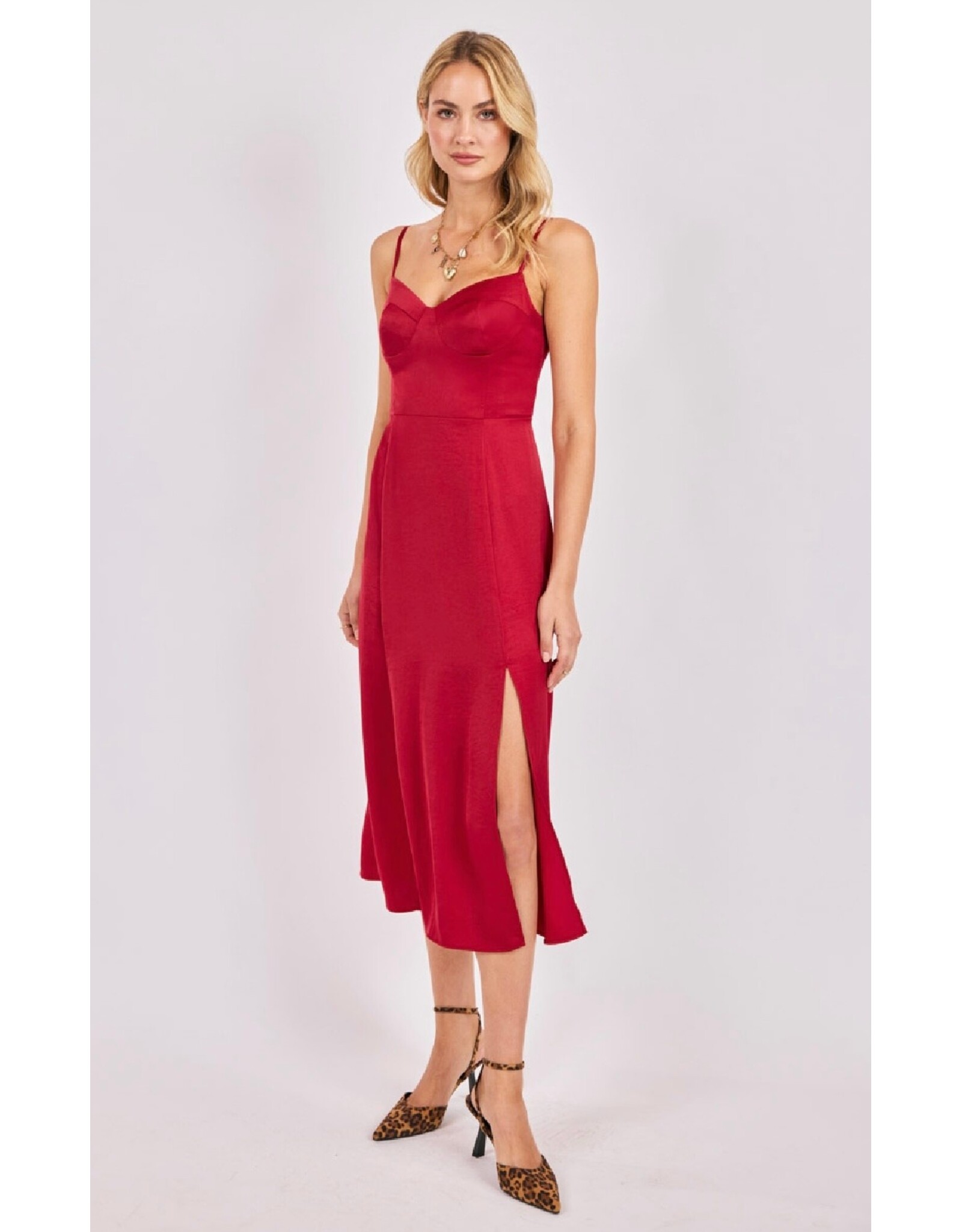Sadie & Sage Sadie & Sage - Romy Satin Bustier Bodice Midi Dress (Red)