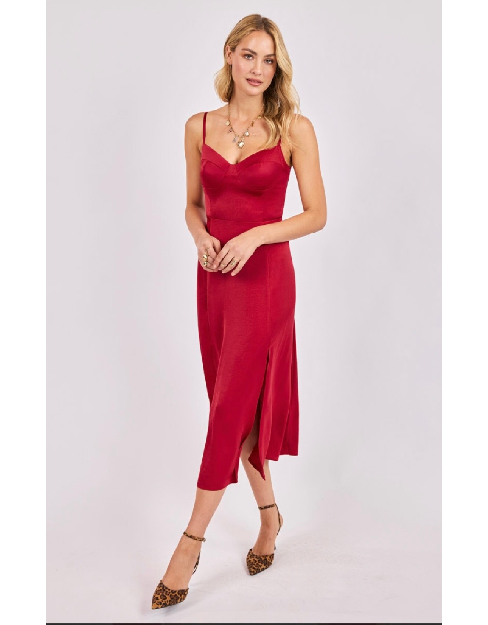 Sadie & Sage Sadie & Sage - Romy Satin Bustier Bodice Midi Dress (Red)