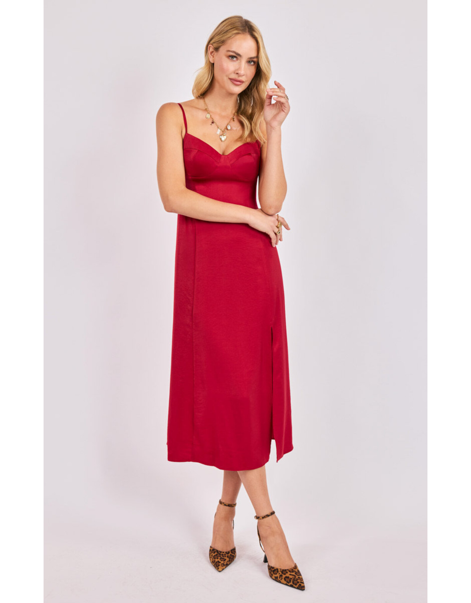 Sadie & Sage Sadie & Sage - Romy Satin Bustier Bodice Midi Dress (Red)