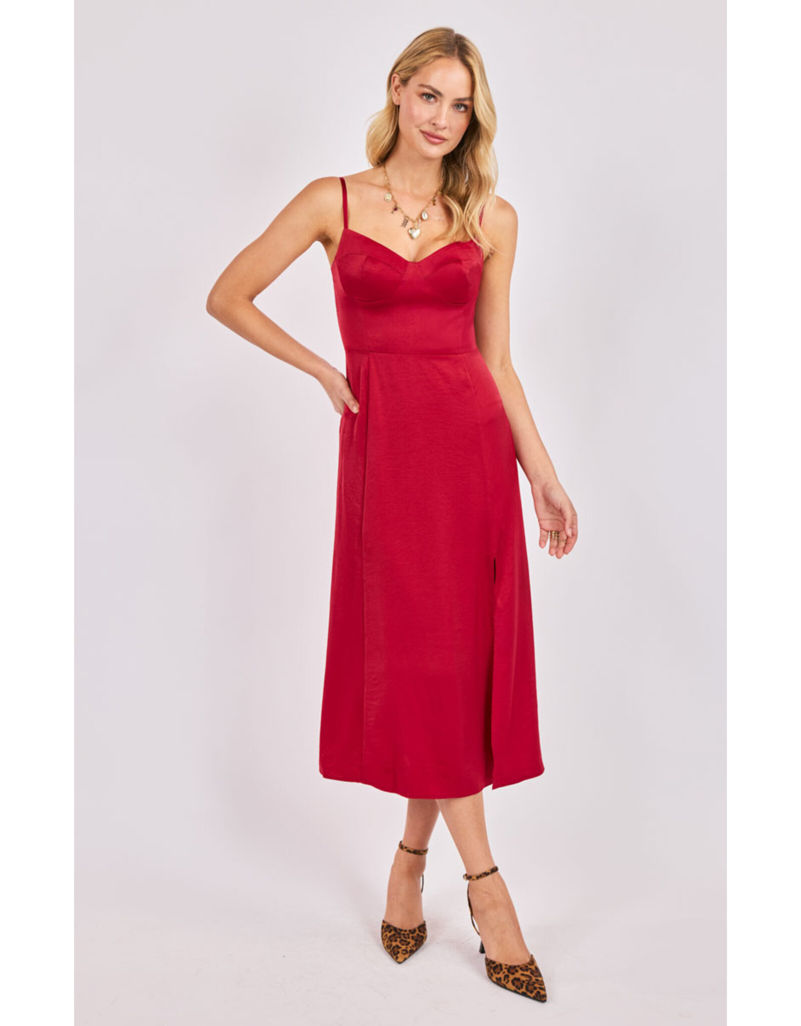 Sadie & Sage Sadie & Sage - Romy Satin Bustier Bodice Midi Dress (Red)