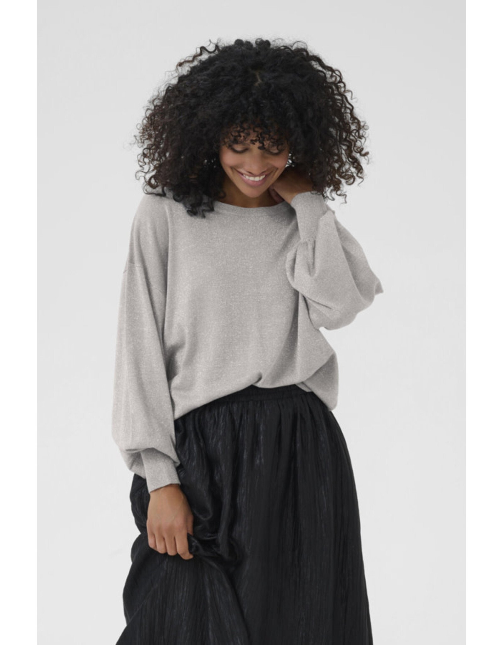 Kaffe Kaffe - Regina O Neck Sweater (Grey Silver Metallic)