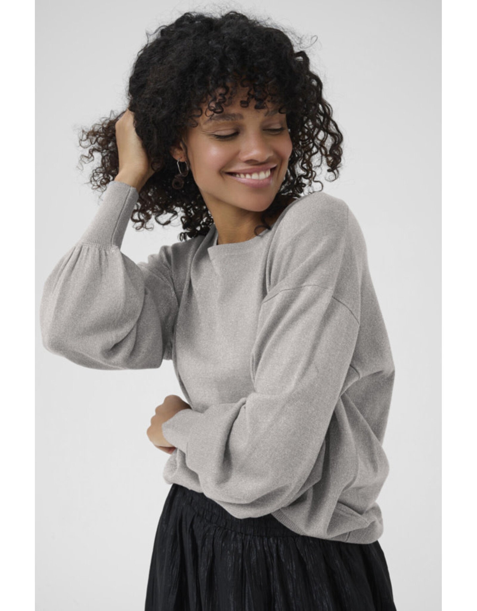 Kaffe Kaffe - Regina O Neck Sweater (Grey Silver Metallic)