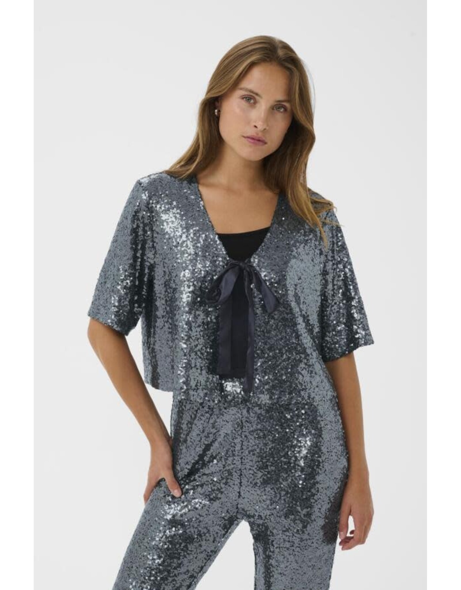 Kaffe Kaffe - Lau Sequin Cardigan (Dark Silver)