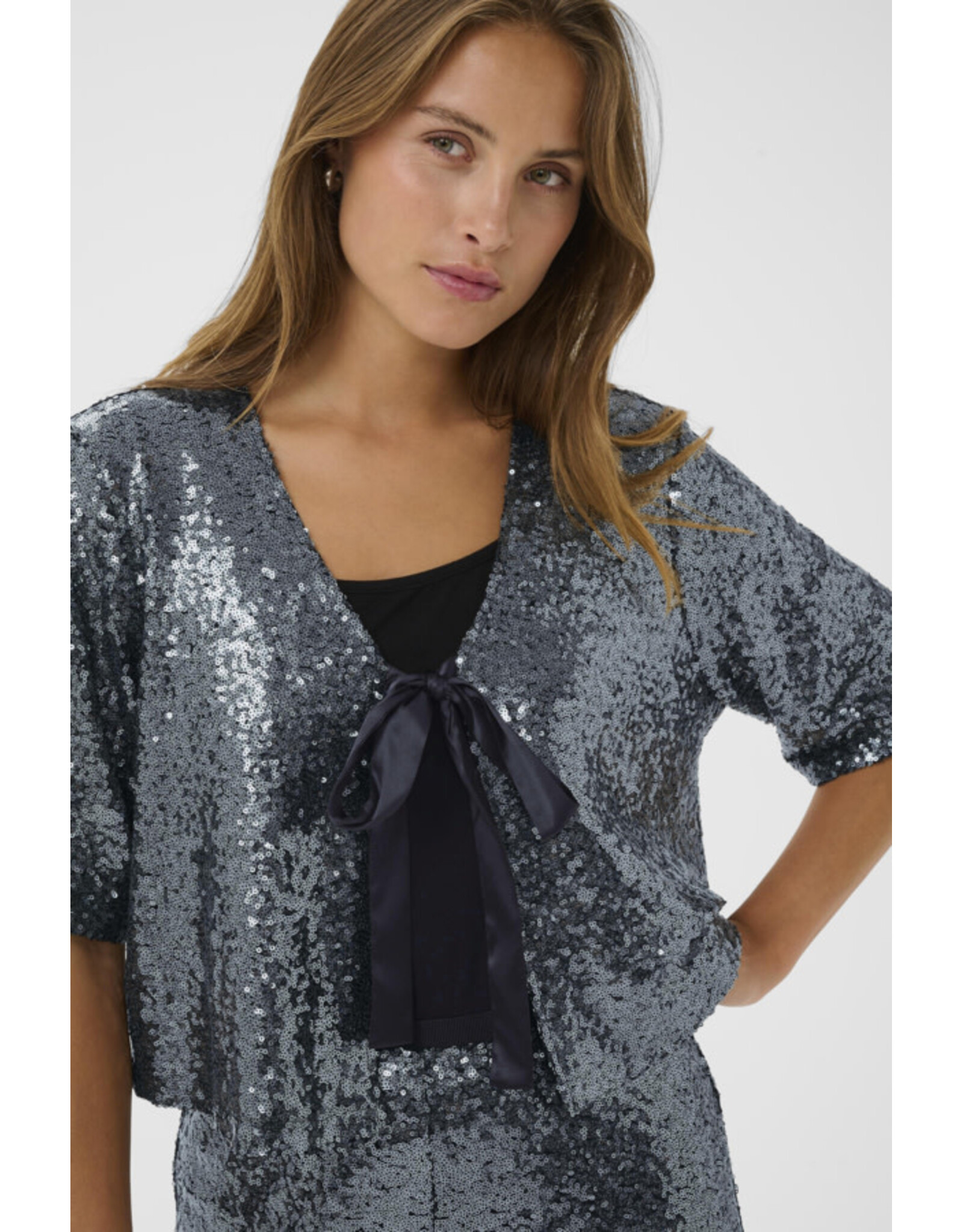 Kaffe Kaffe - Lau Sequin Cardigan (Dark Silver)