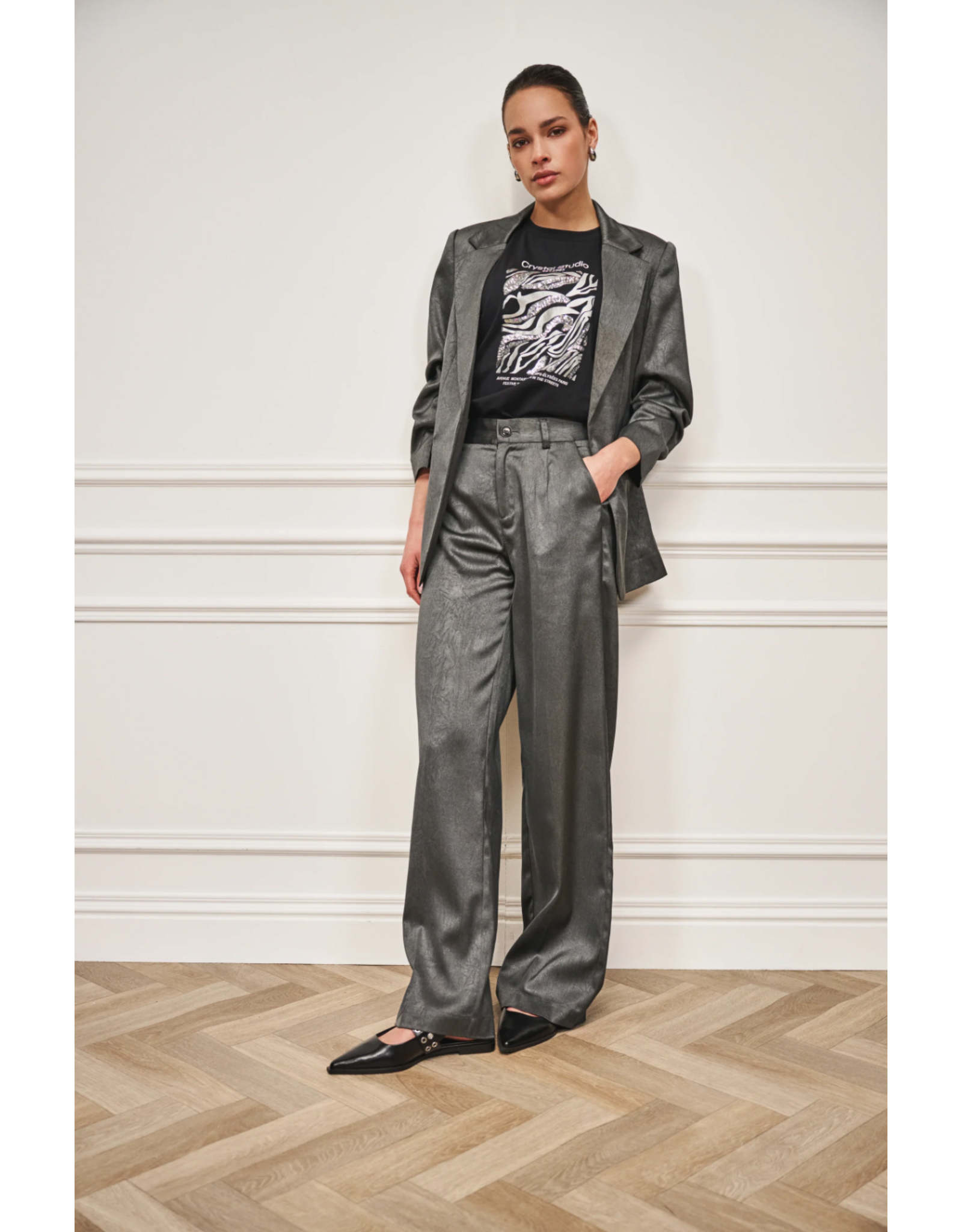 EsQualo Esqualo - Shimmer Crinkle Blazer (Anthracite)