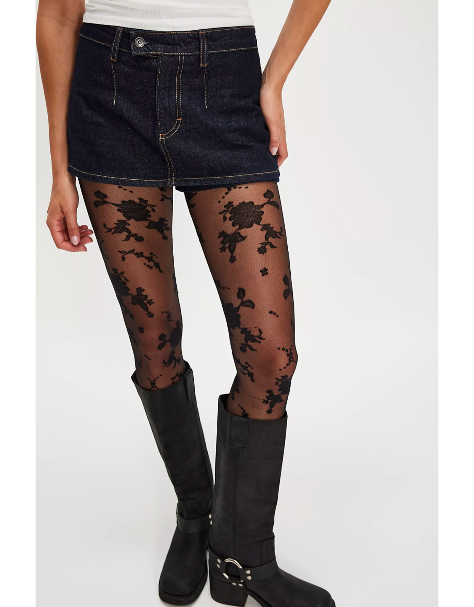 Free people Free People - Flocked Floral Tights (Black)