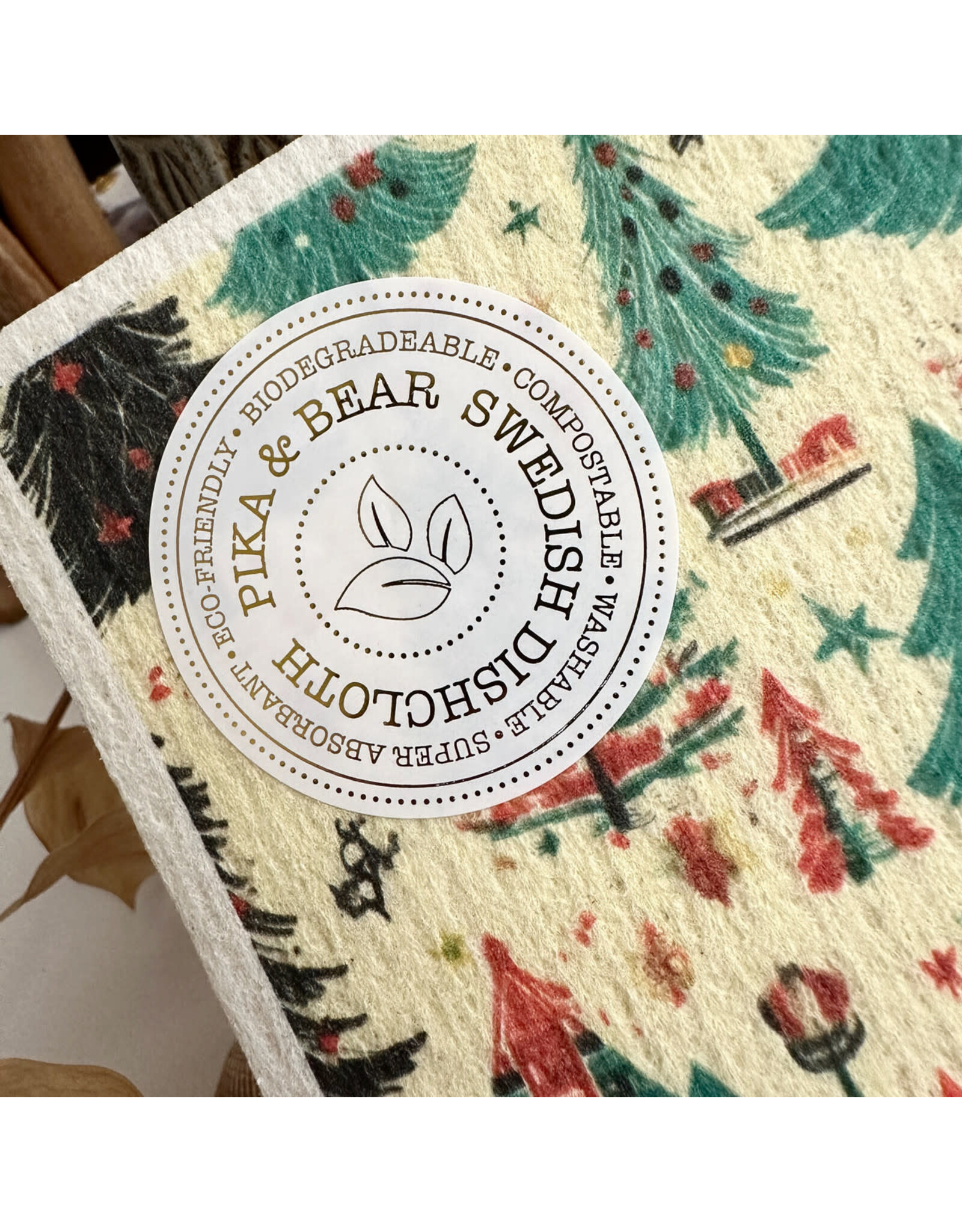 Pika & Bear Pika & Bear - 	 "Oh Christmas Tree" Retro Christmas Design Swedish Dishcloth