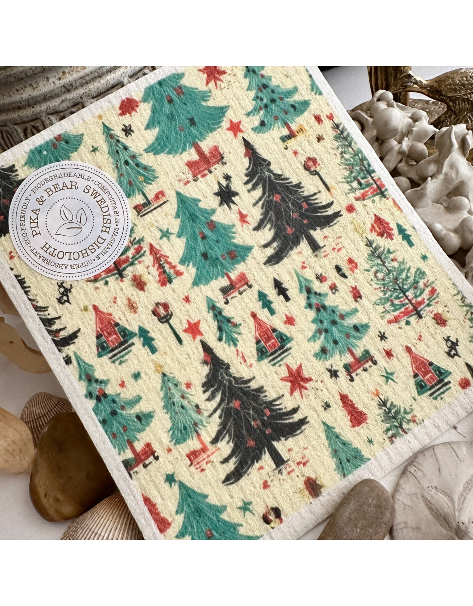 Pika & Bear Pika & Bear - 	 "Oh Christmas Tree" Retro Christmas Design Swedish Dishcloth