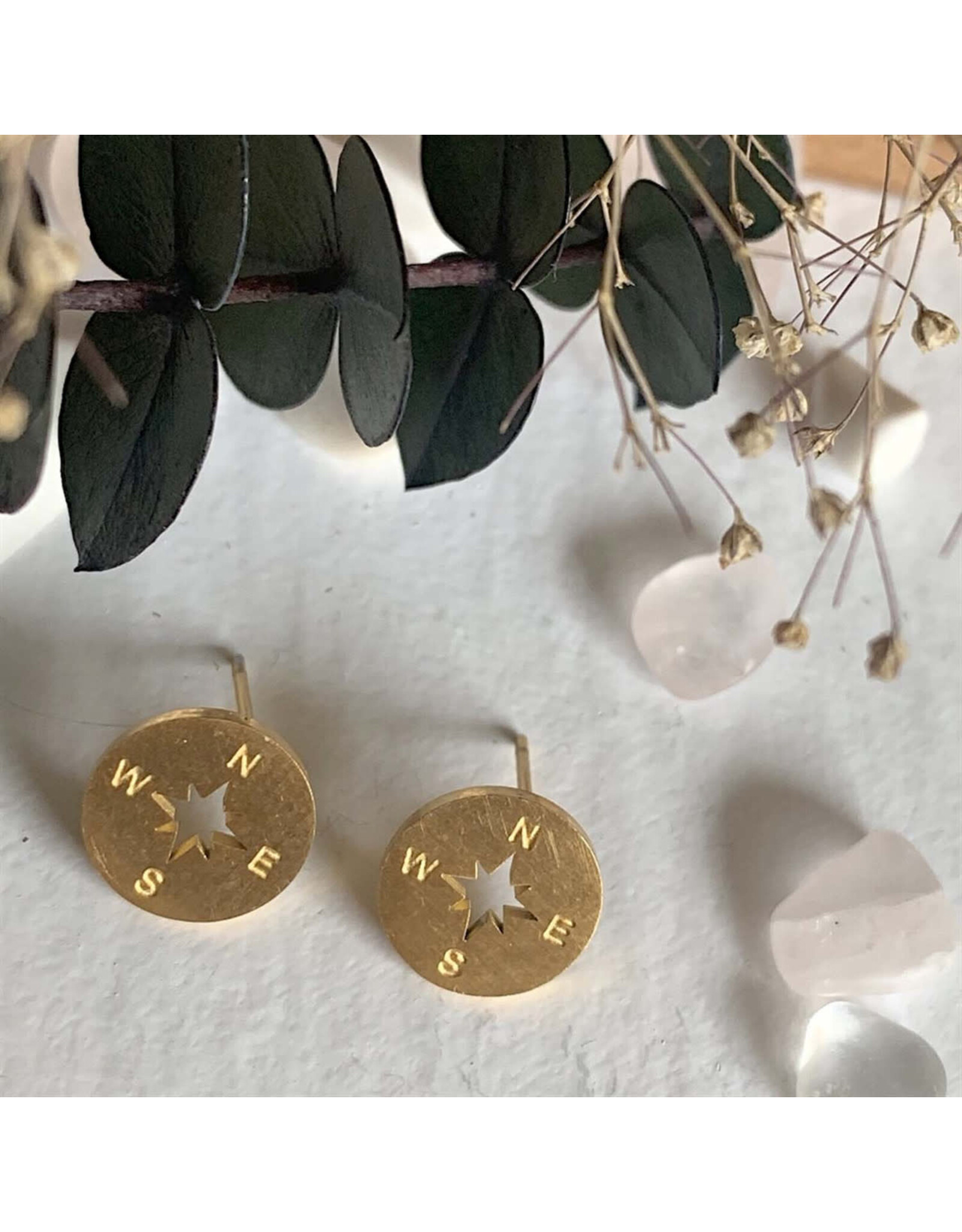 Pika & Bear Pika & Bear - "Anemoi" Compass Silhouette Stud  Earrings in Gold