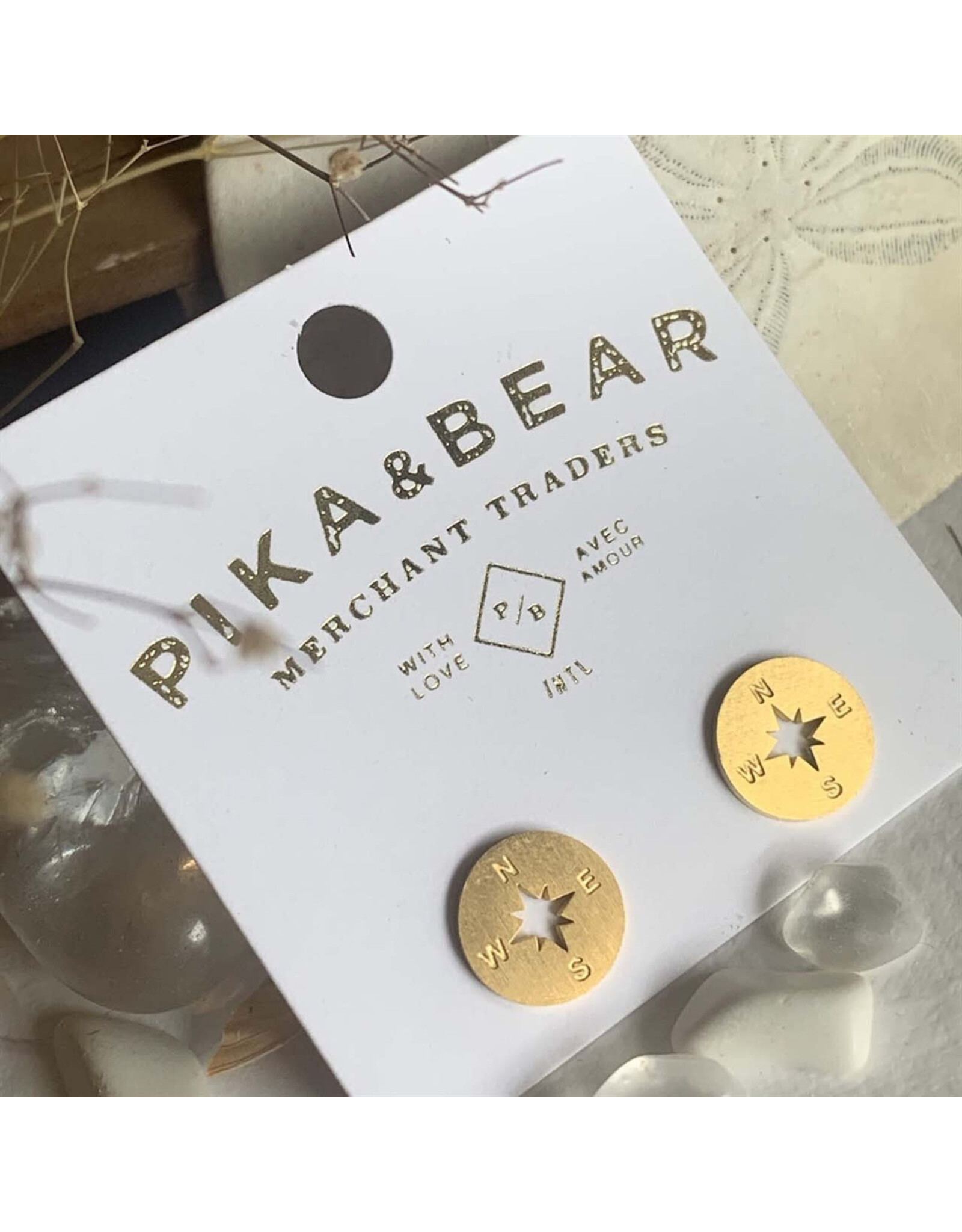 Pika & Bear Pika & Bear - "Anemoi" Compass Silhouette Stud  Earrings in Gold
