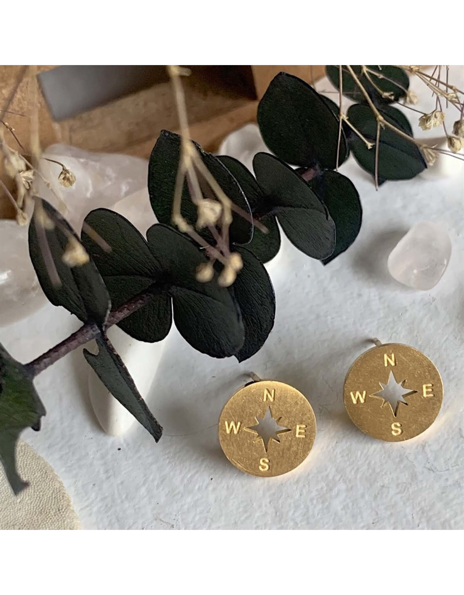 Pika & Bear Pika & Bear - "Anemoi" Compass Silhouette Stud  Earrings in Gold