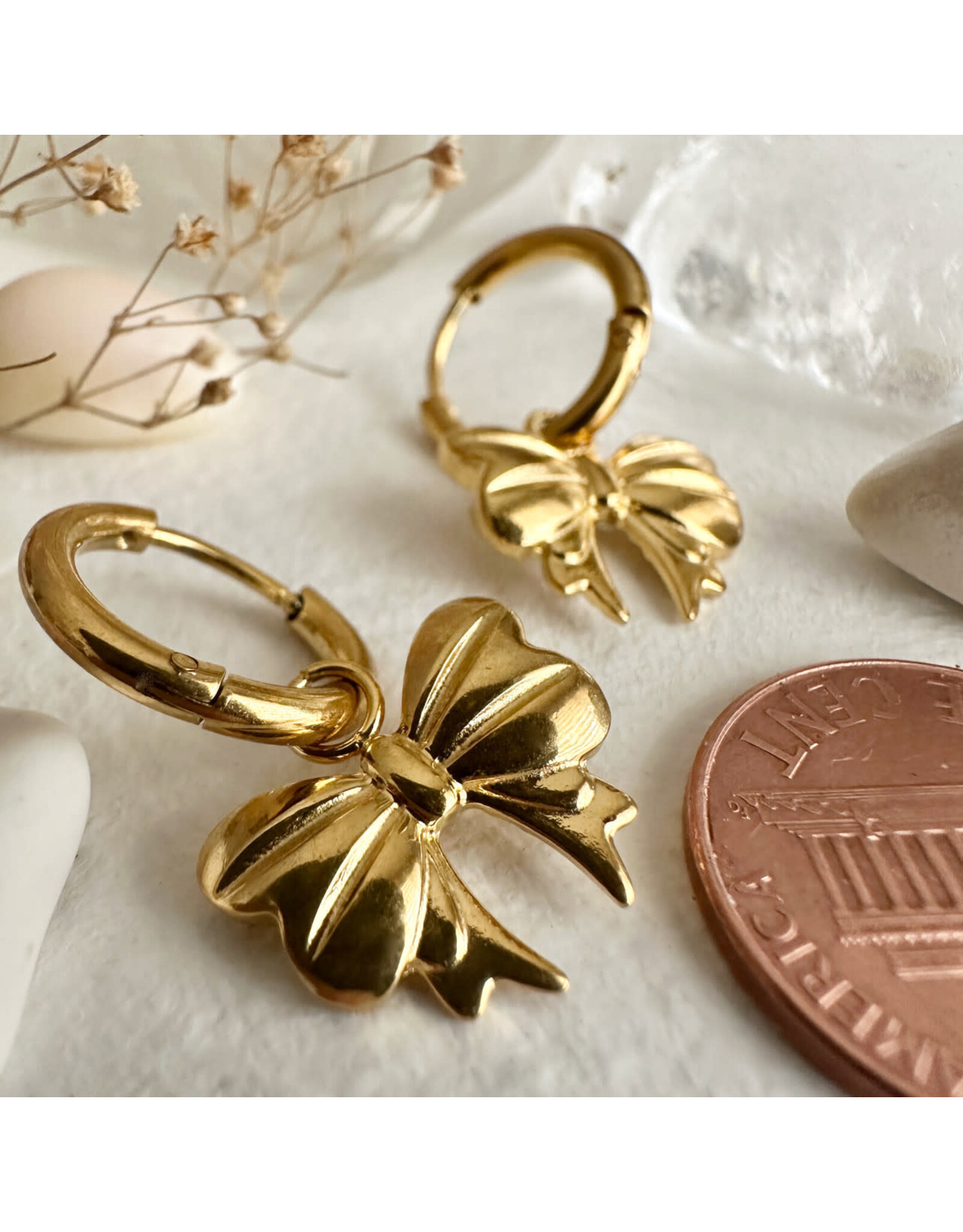 Pika & Bear Pika & Bear - "Luca" Bow Charm Hugger Hoop Earrings