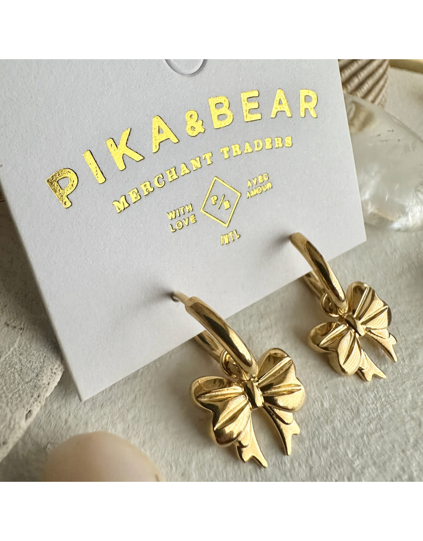 Pika & Bear Pika & Bear - "Luca" Bow Charm Hugger Hoop Earrings