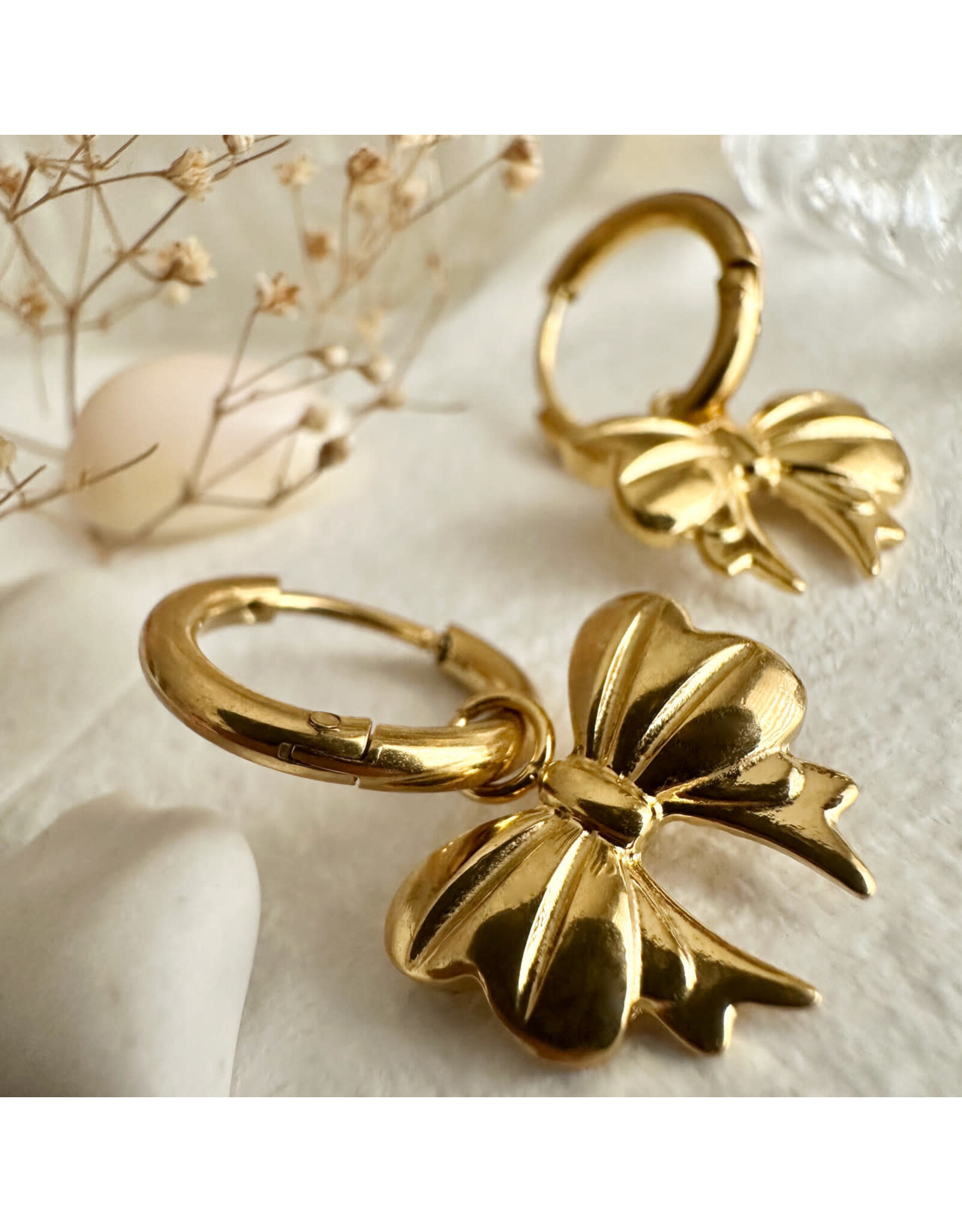 Pika & Bear Pika & Bear - "Luca" Bow Charm Hugger Hoop Earrings