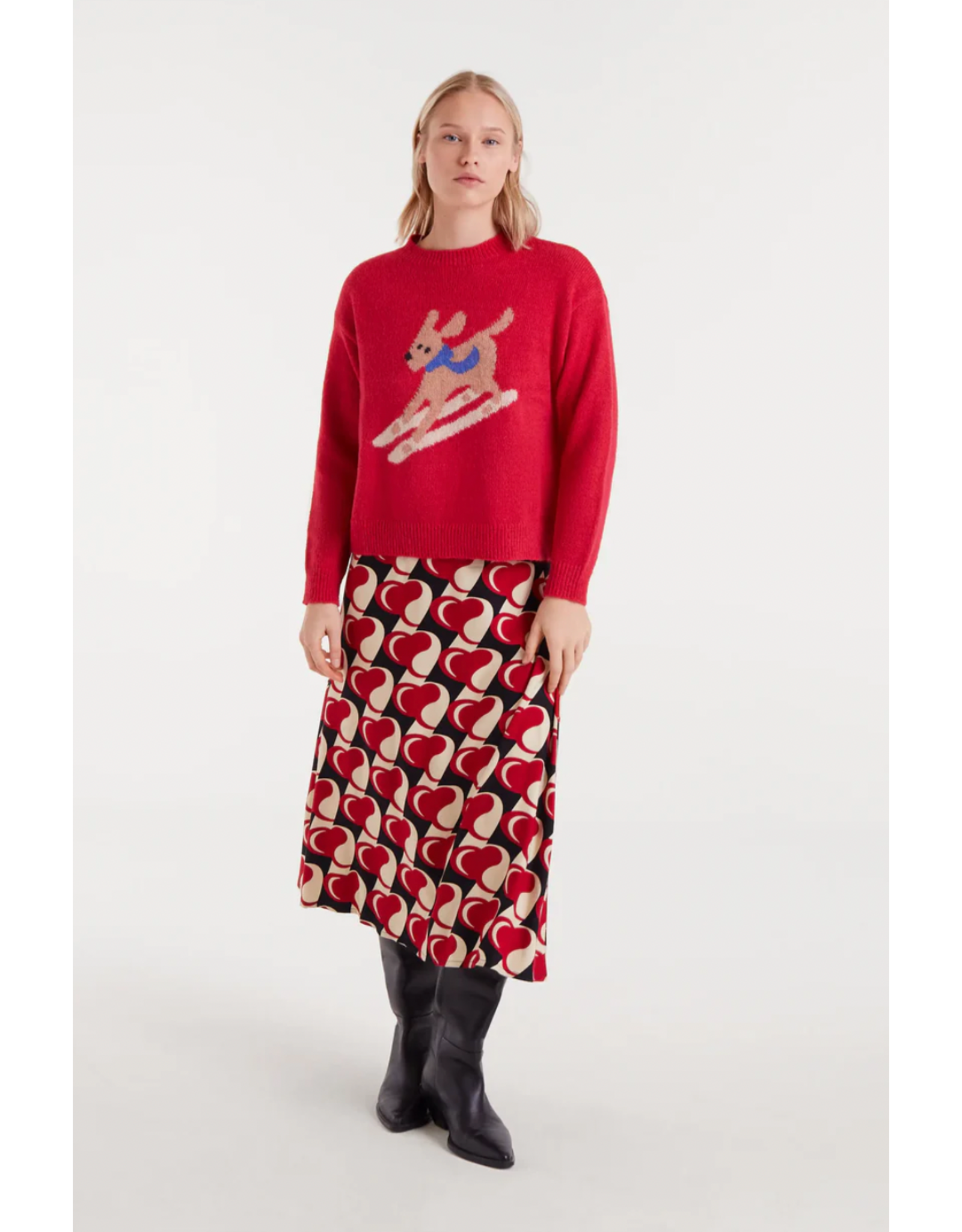 Compania Fantastica Compania Fantastica - Skiing Dog Jumper Jacquard (Red)