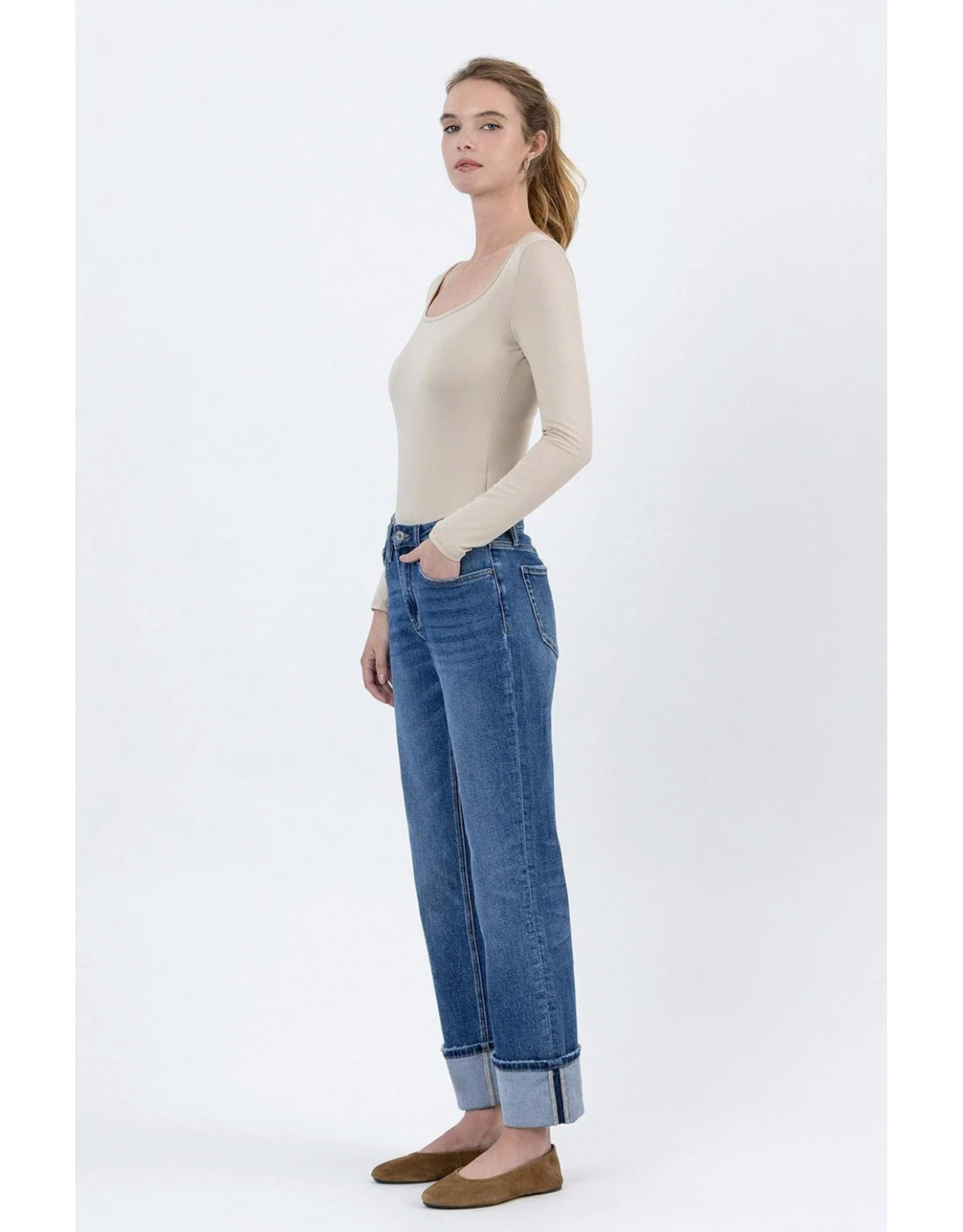 VERVET VERVET - High Rise Cuffed Ankle Straight Jeans (Benefactor)