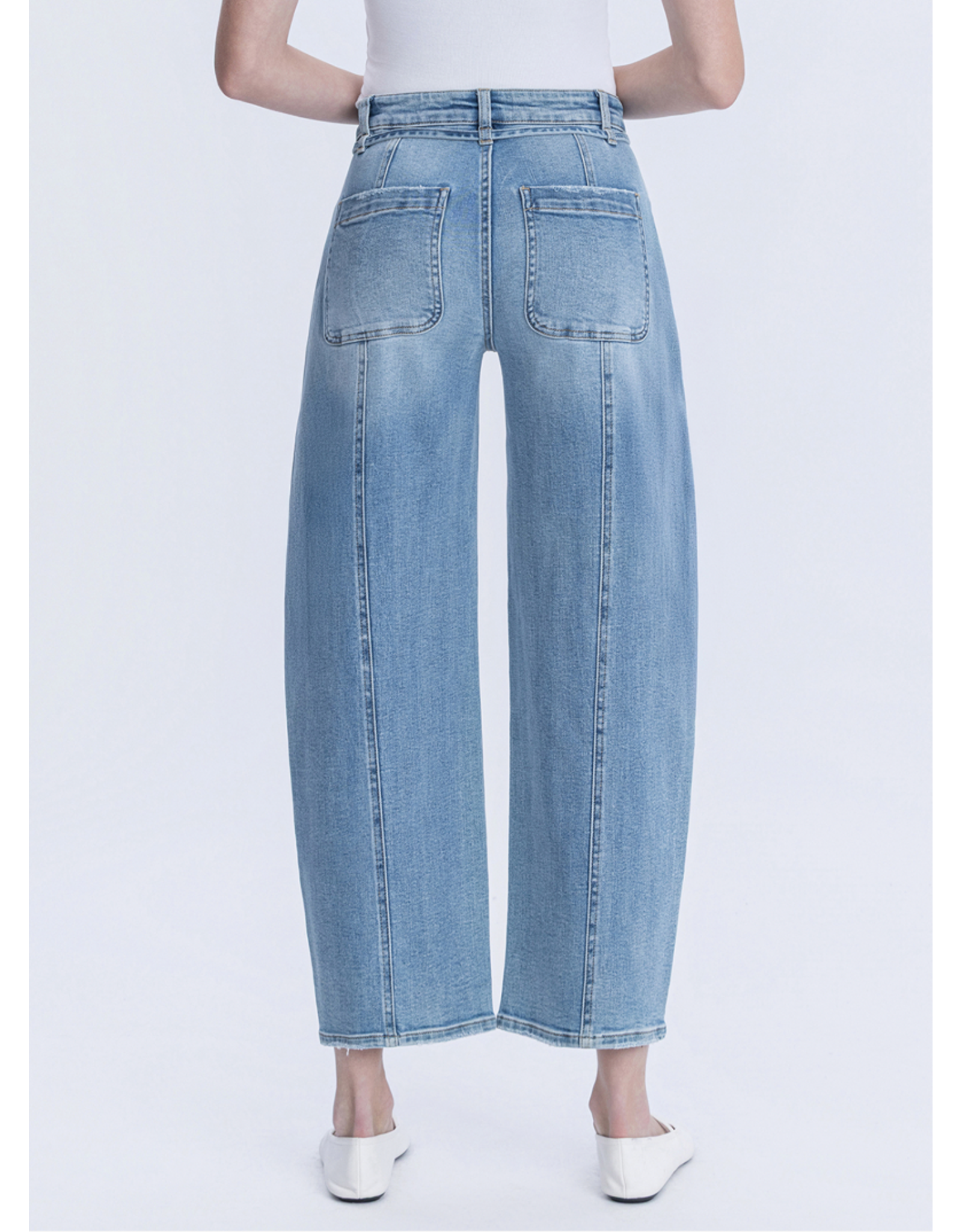 VERVET VERVET - High Waist Tie Crop Wide Barrel Jeans (Inspirational)
