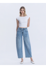 VERVET VERVET - High Waist Tie Crop Wide Barrel Jeans (Inspirational)