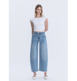 VERVET VERVET - High Waist Tie Crop Wide Barrel Jeans (Inspirational)