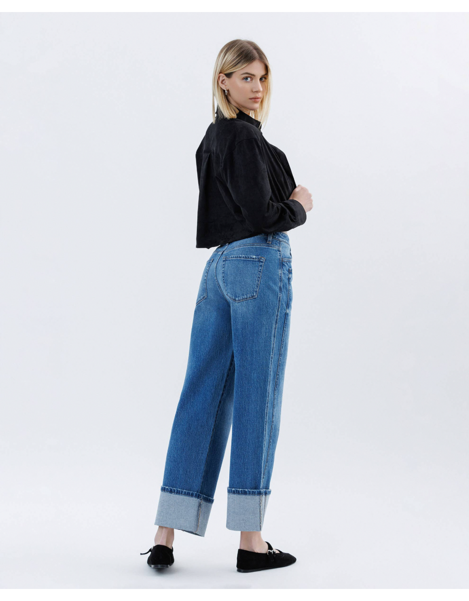 VERVET VERVET - High Rise Cuffed Baggy Wide Leg (Dark Denim)