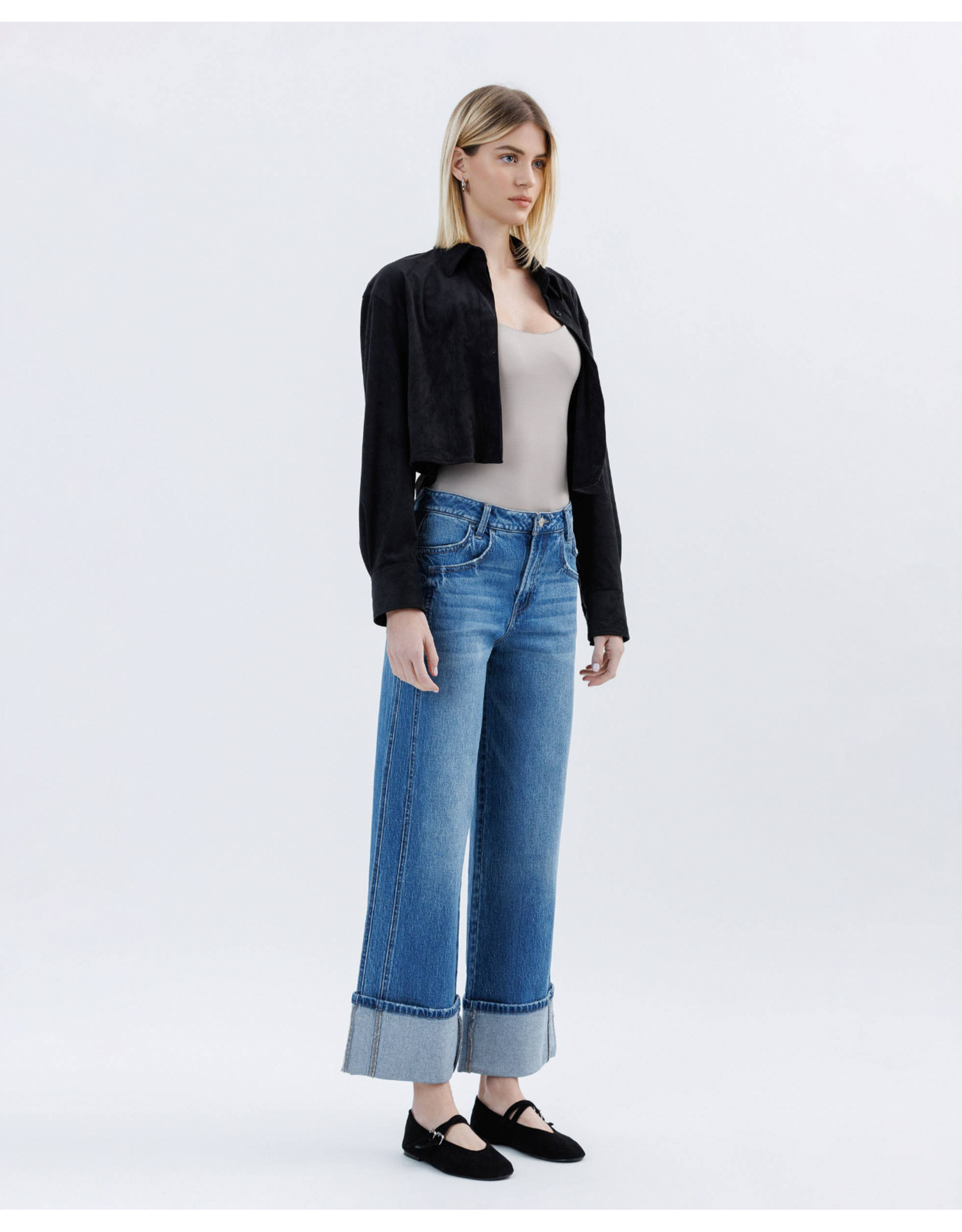 VERVET VERVET - High Rise Cuffed Baggy Wide Leg (Dark Denim)