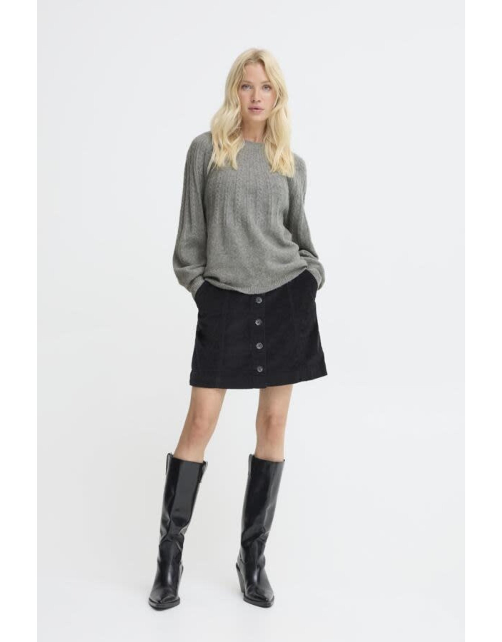 b.young b.young - Magge Cable Jumper (Mid Grey Melange)