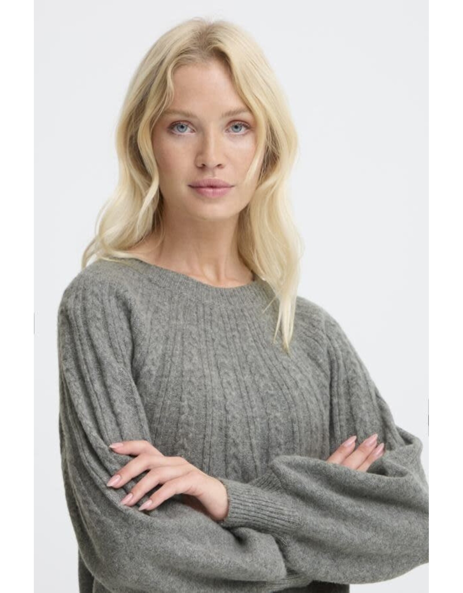 b.young b.young - Magge Cable Jumper (Mid Grey Melange)