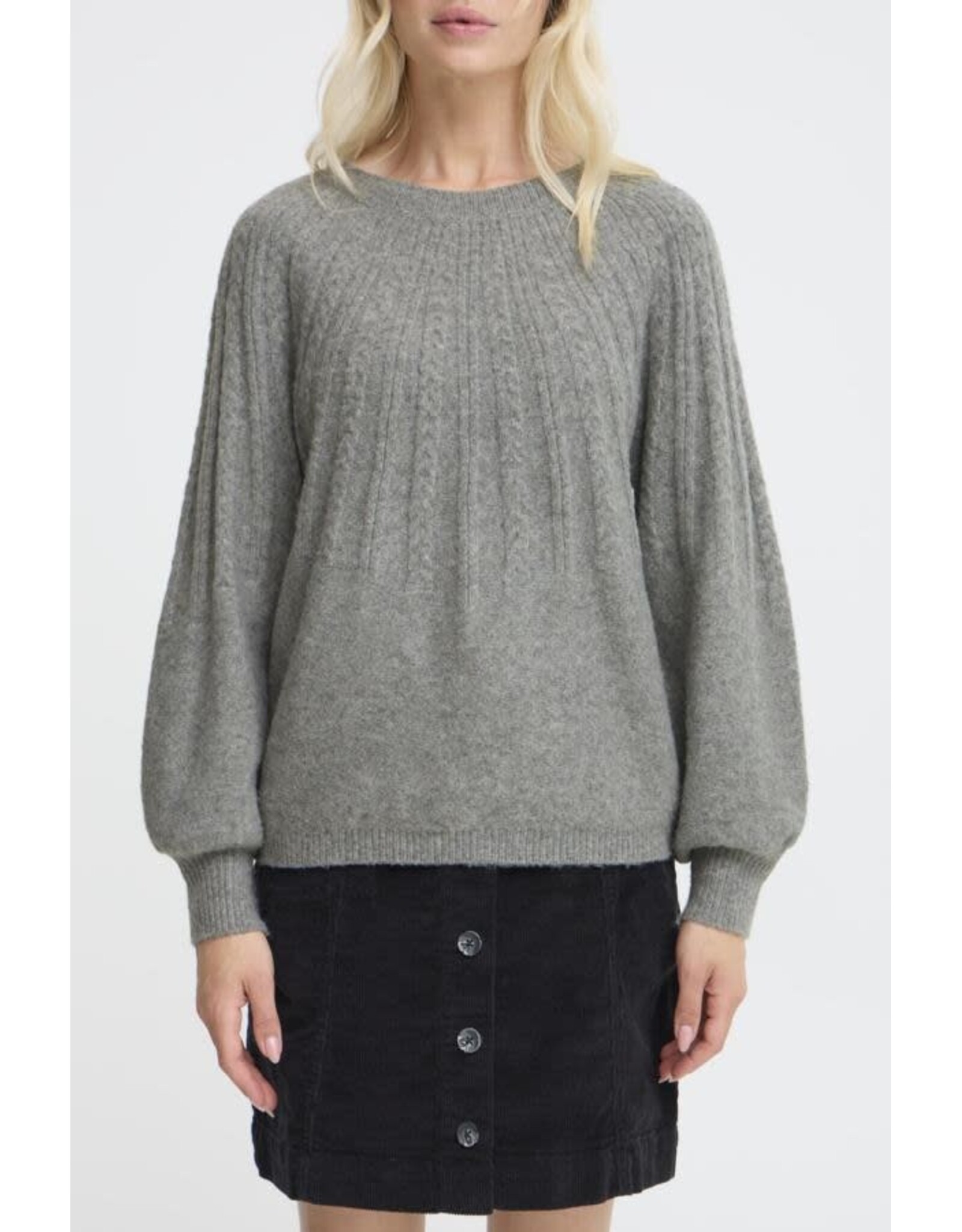 b.young b.young - Magge Cable Jumper (Mid Grey Melange)