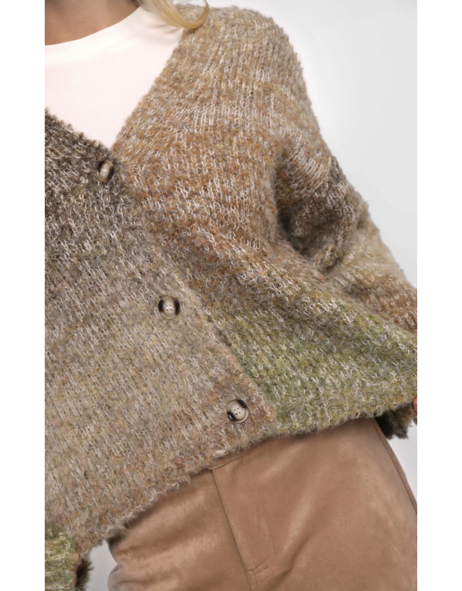 Sadie & Sage Sadie & Sage - Smiley Ombre Fuzzy Knit Cardigan (Olive Brown)