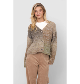 Sadie & Sage Sadie & Sage - Smiley Ombre Fuzzy Knit Cardigan (Olive Brown)