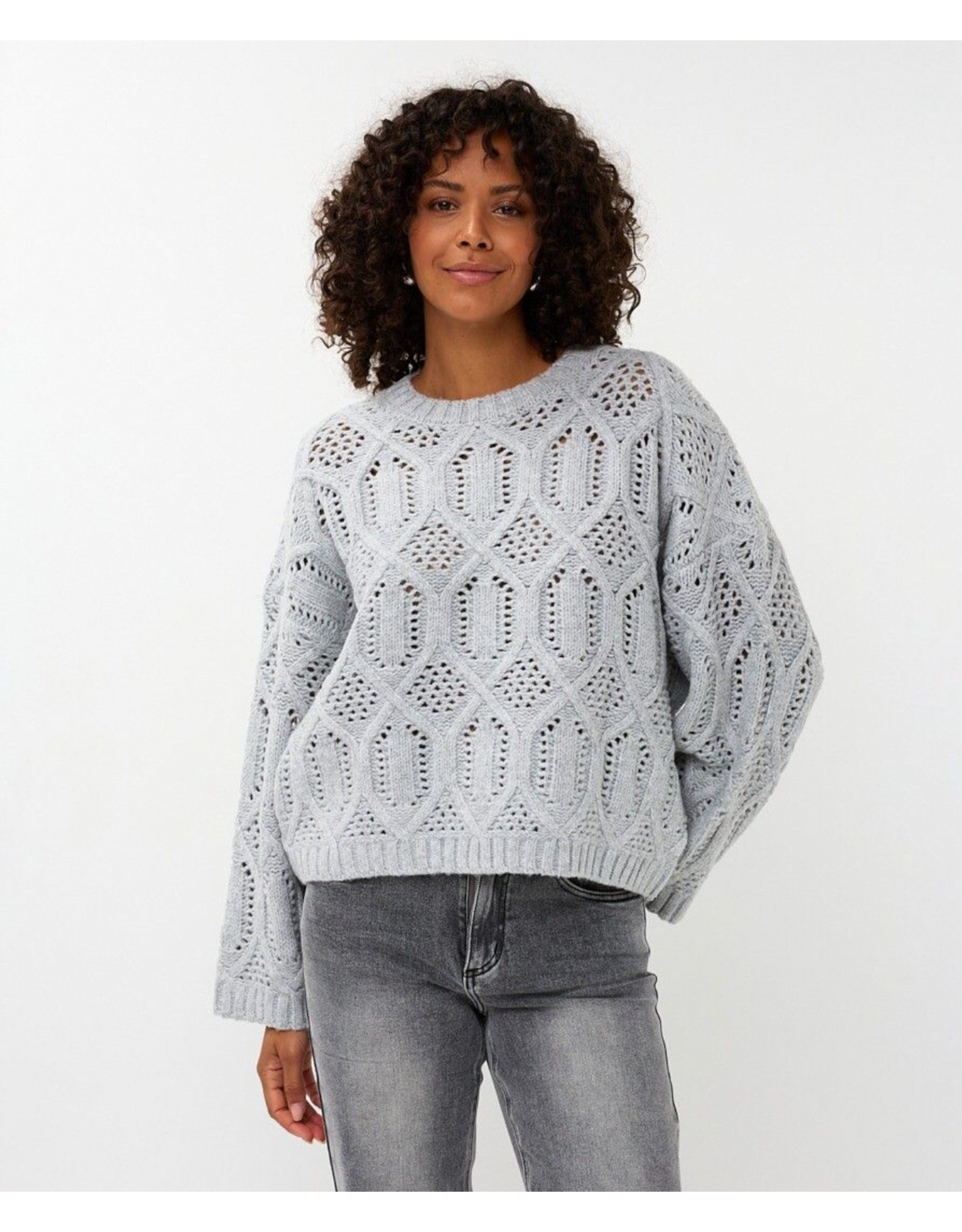 EsQualo Esqualo - Boxy Cable Knit Sweater (Light Grey)