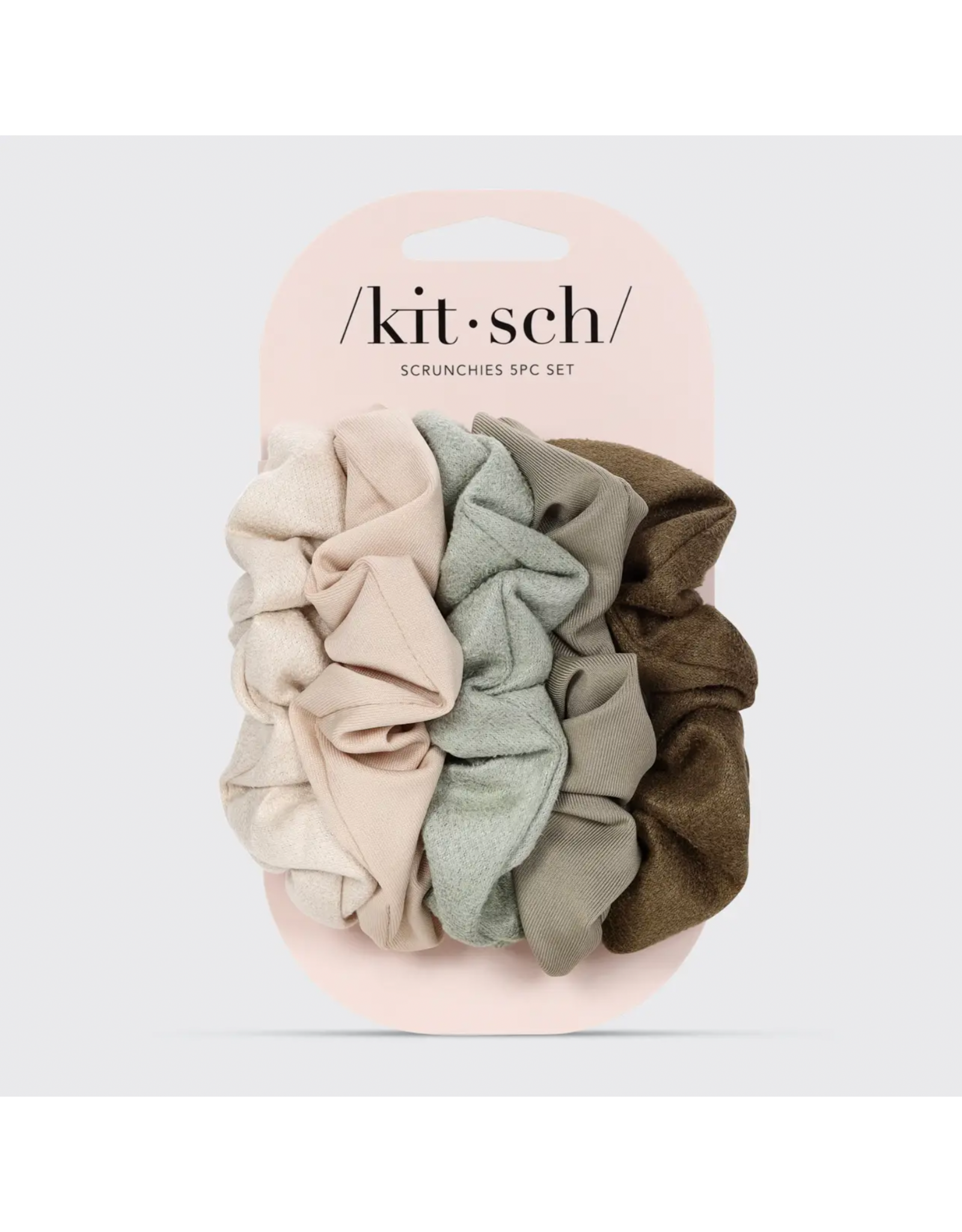 kitsch Kitsch - Assorted Textured Scrunchies 5pc Set (Eucalyptus)