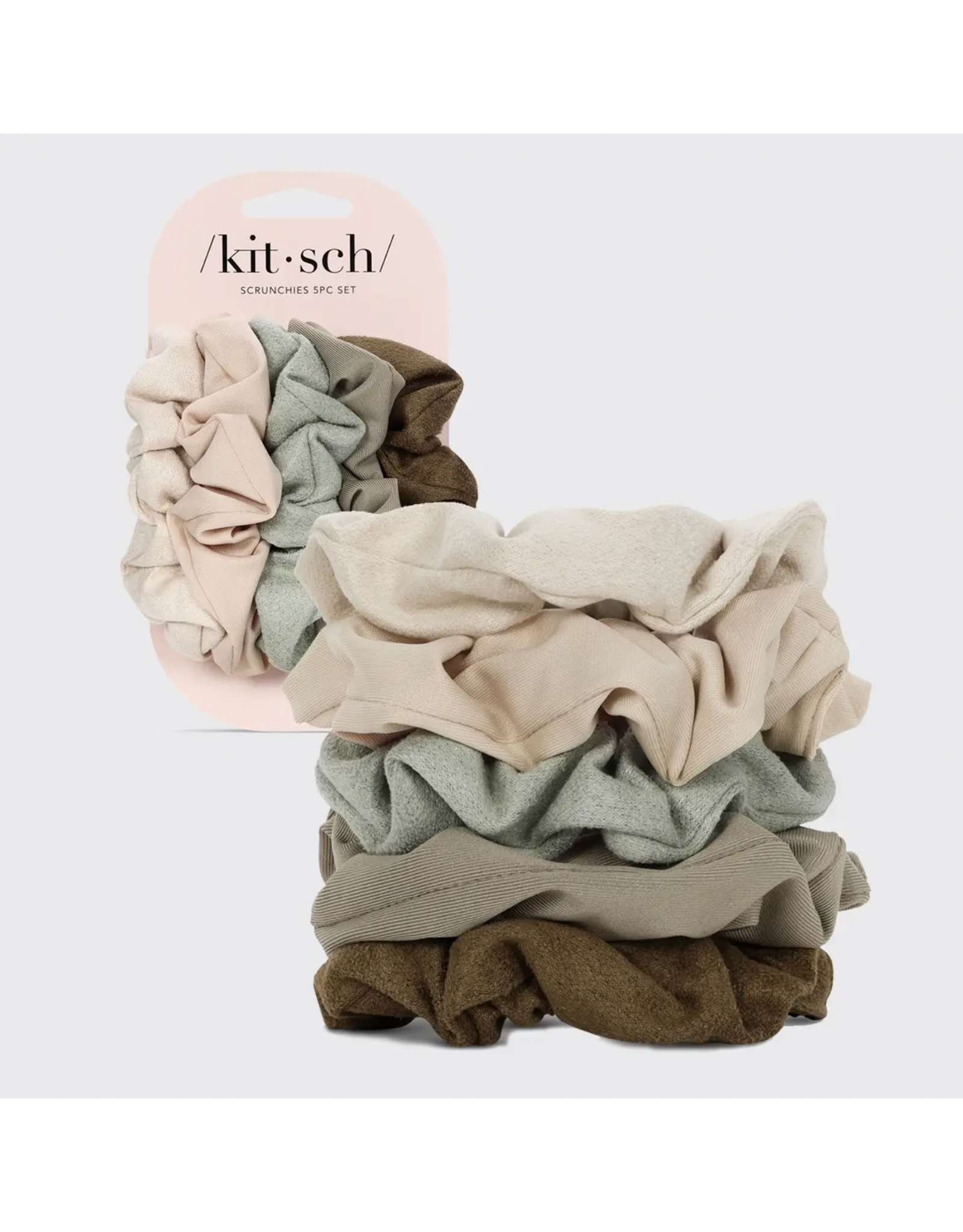 kitsch Kitsch - Assorted Textured Scrunchies 5pc Set (Eucalyptus)