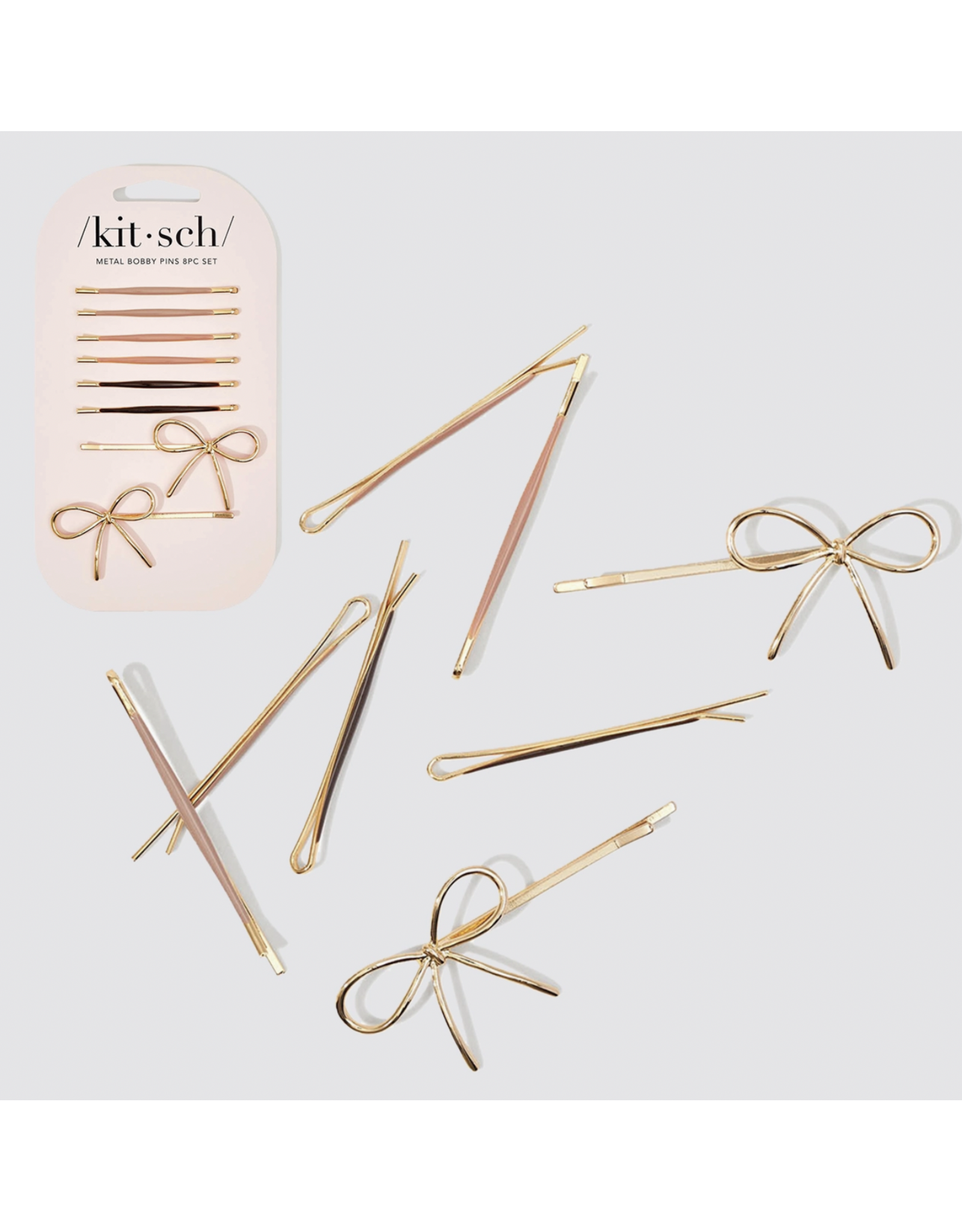 kitsch Kitsch - Metal Enamel Cloud & Bow Bobby Pins 8pc Set - Rosewood