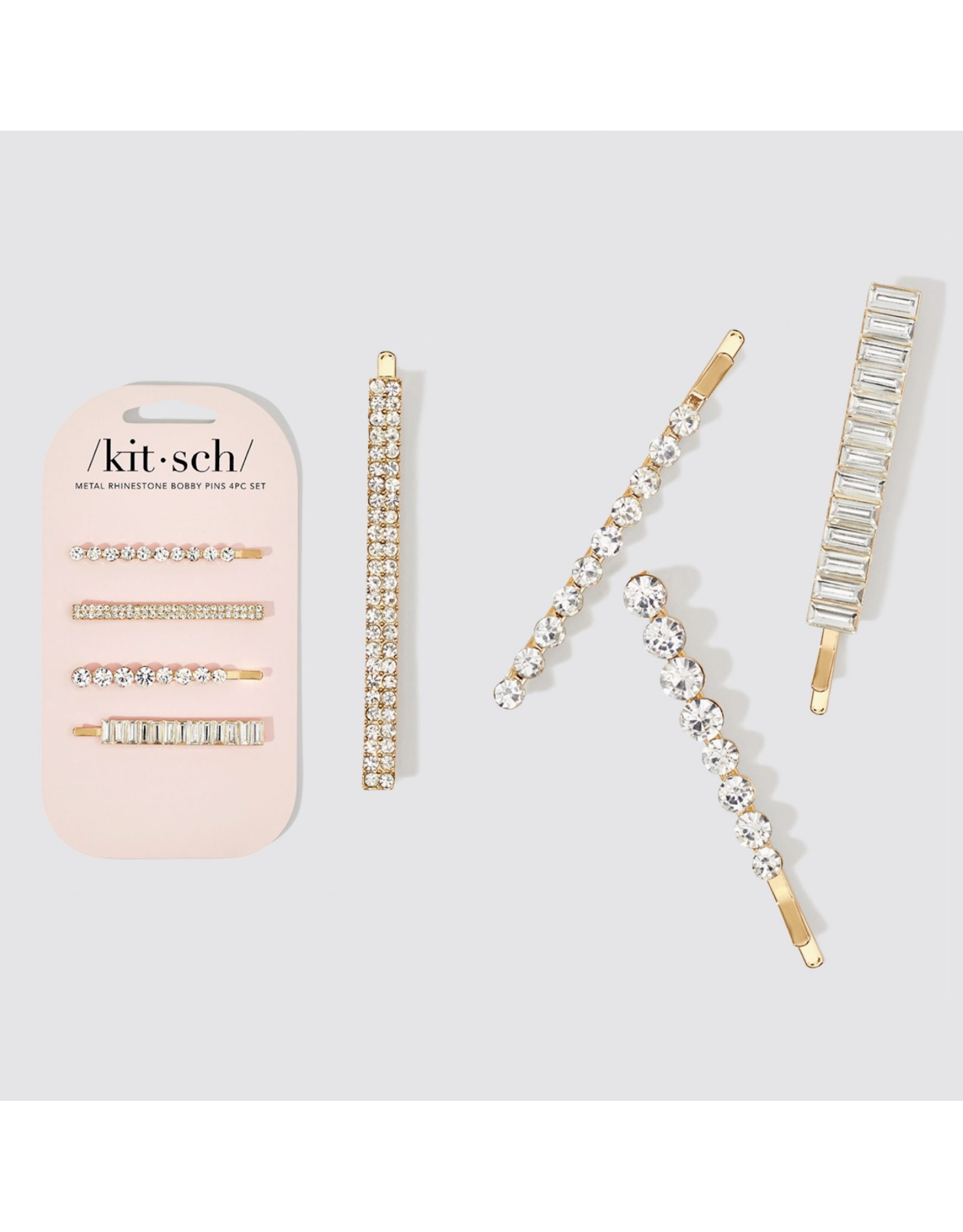kitsch Kitsch - Metal Rhinestone Assorted Bobby Pins 4pc Set (Gold)
