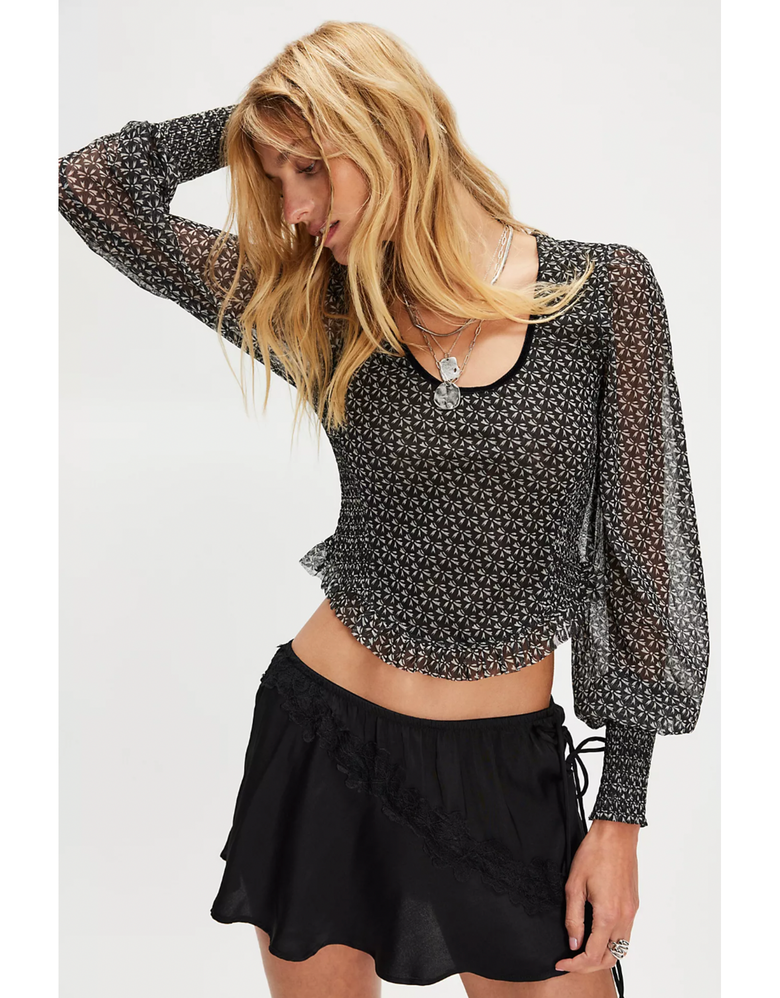 Free people Free People - Dottie Printed Long Sleeve Knit Top (Black)