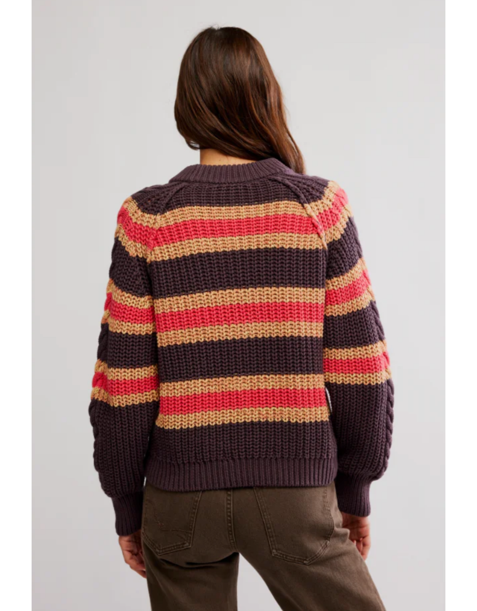 Free people Free People -  Frankie Striped Cable Knit Sweater (Chocolate Combo)