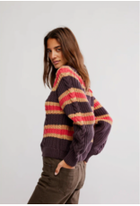 Free people Free People -  Frankie Striped Cable Knit Sweater (Chocolate Combo)
